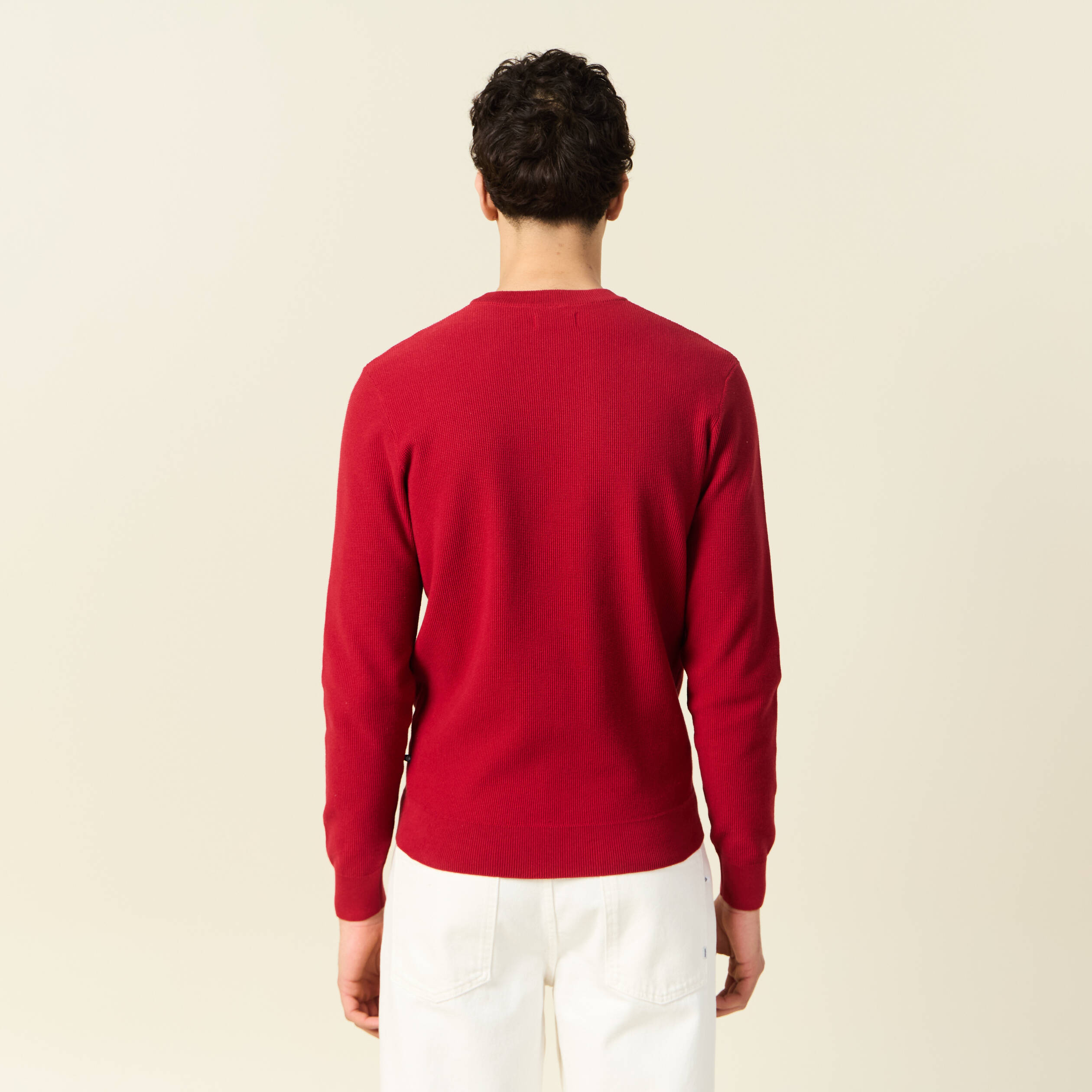 Pull fin col rond manches longues rouge fonc&eacute; homme