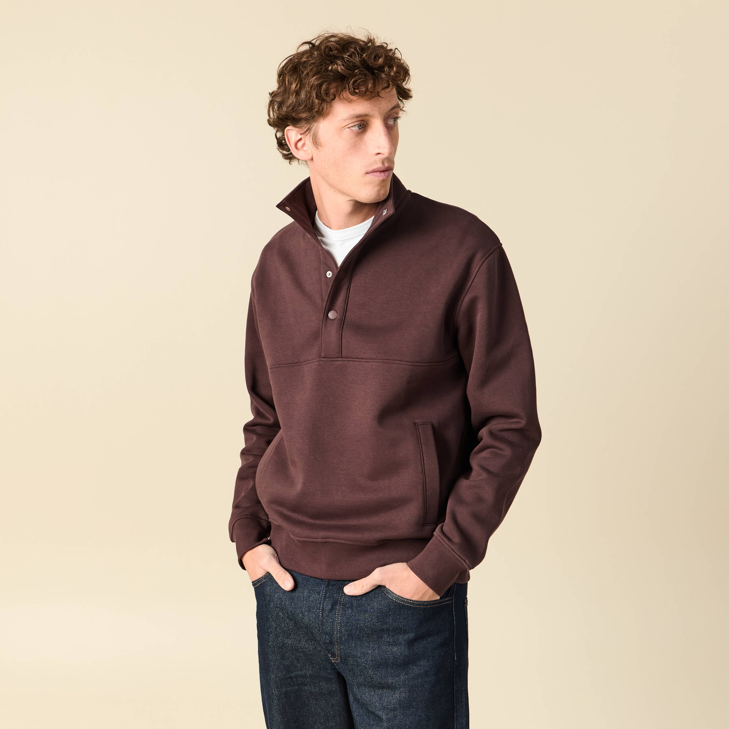 Sweat manches longues marron fonc&eacute; homme