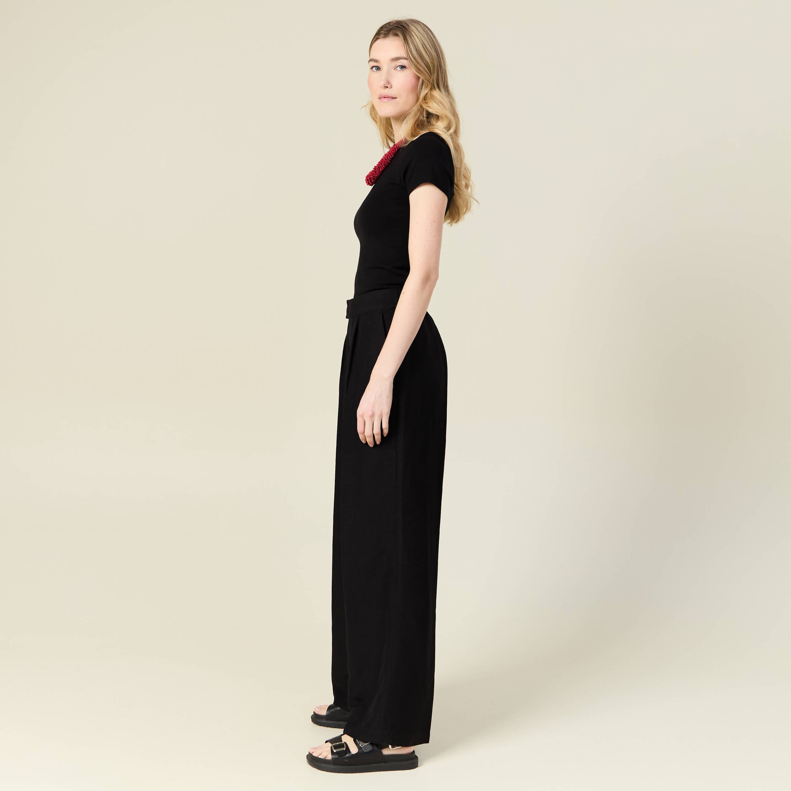 pantalon large fluide noir femme Pantalon large fluide noir femme