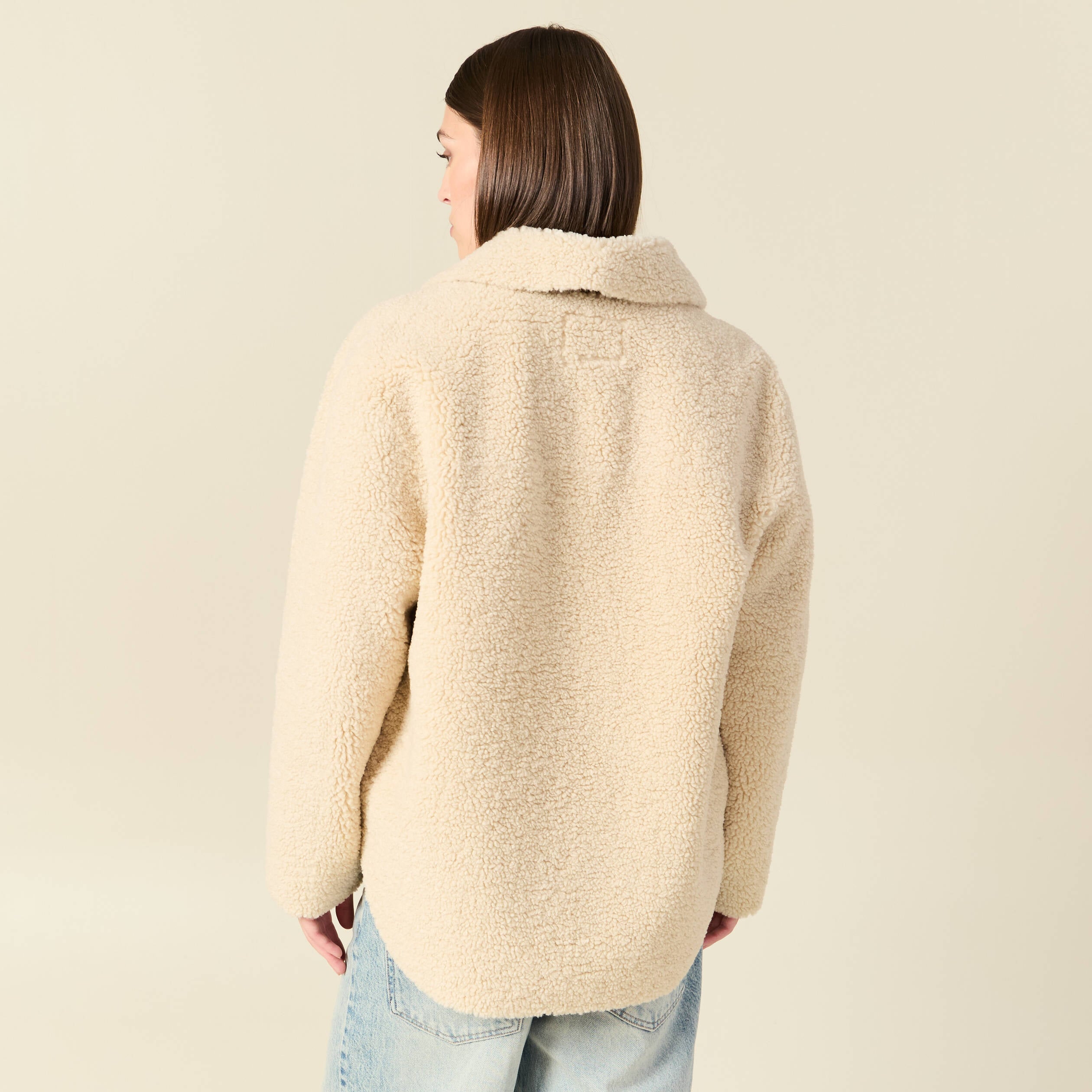 Manteau surchemise droit creme femme