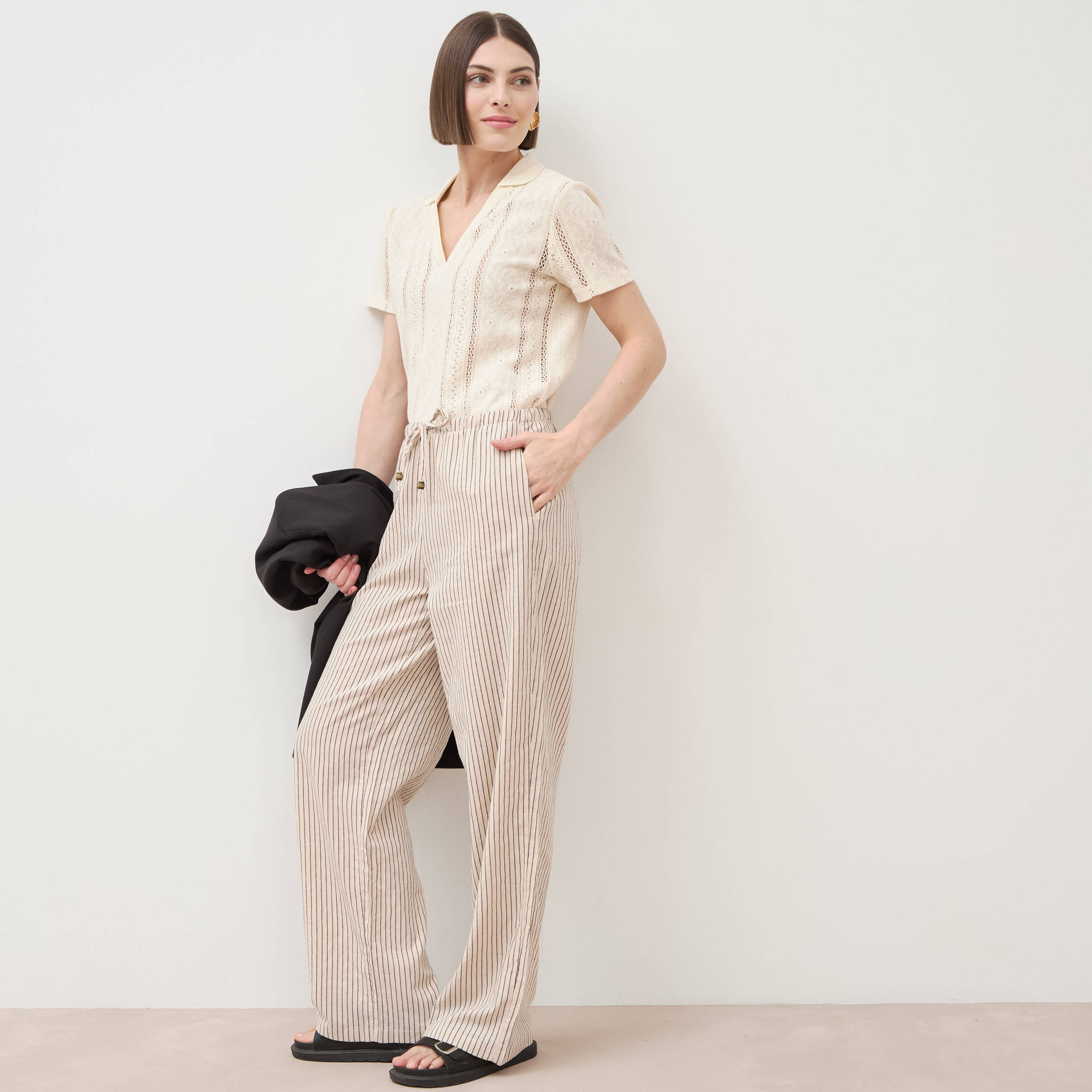 Pantalon taille standard ecru femme