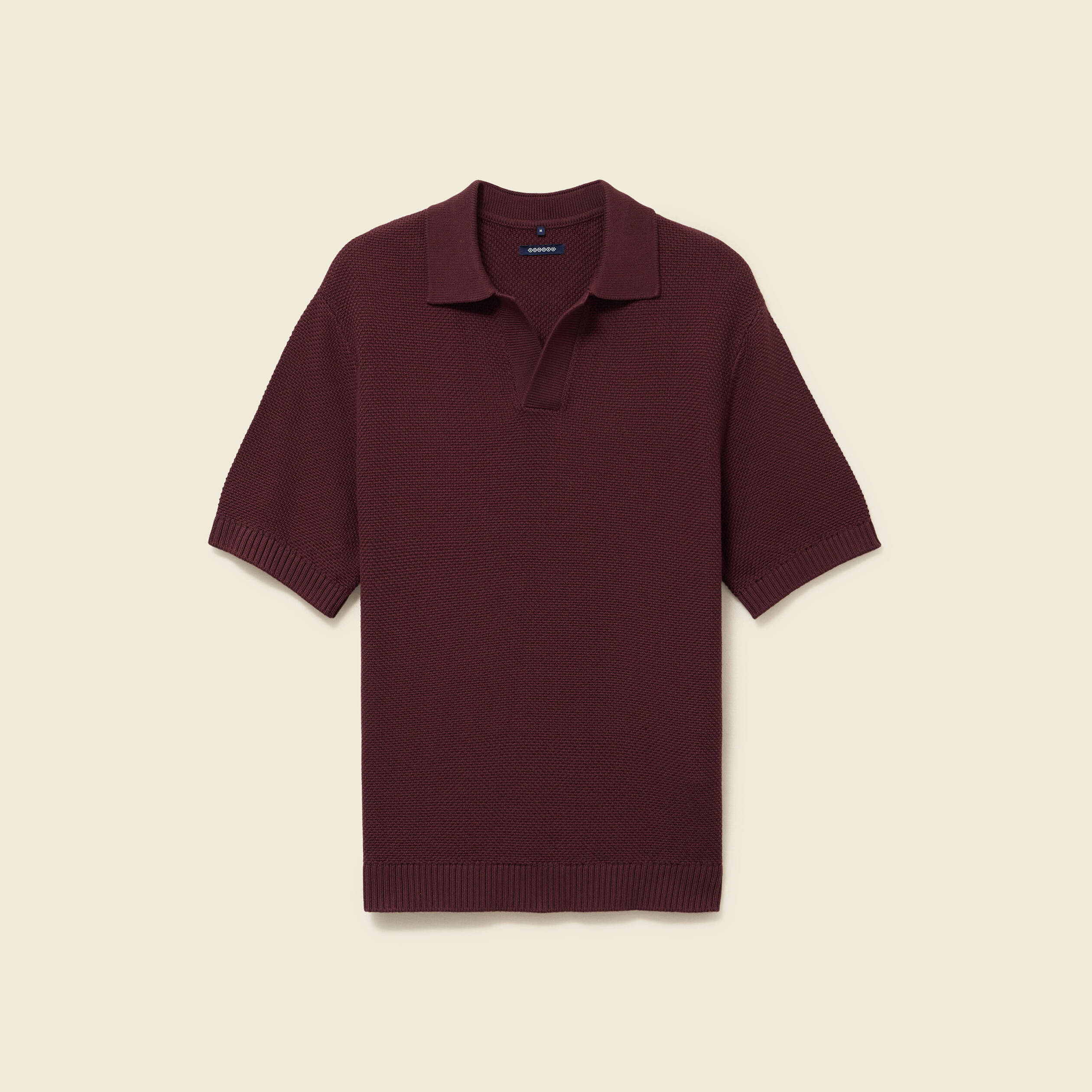 Polo ample col cubain manches courtes prune homme