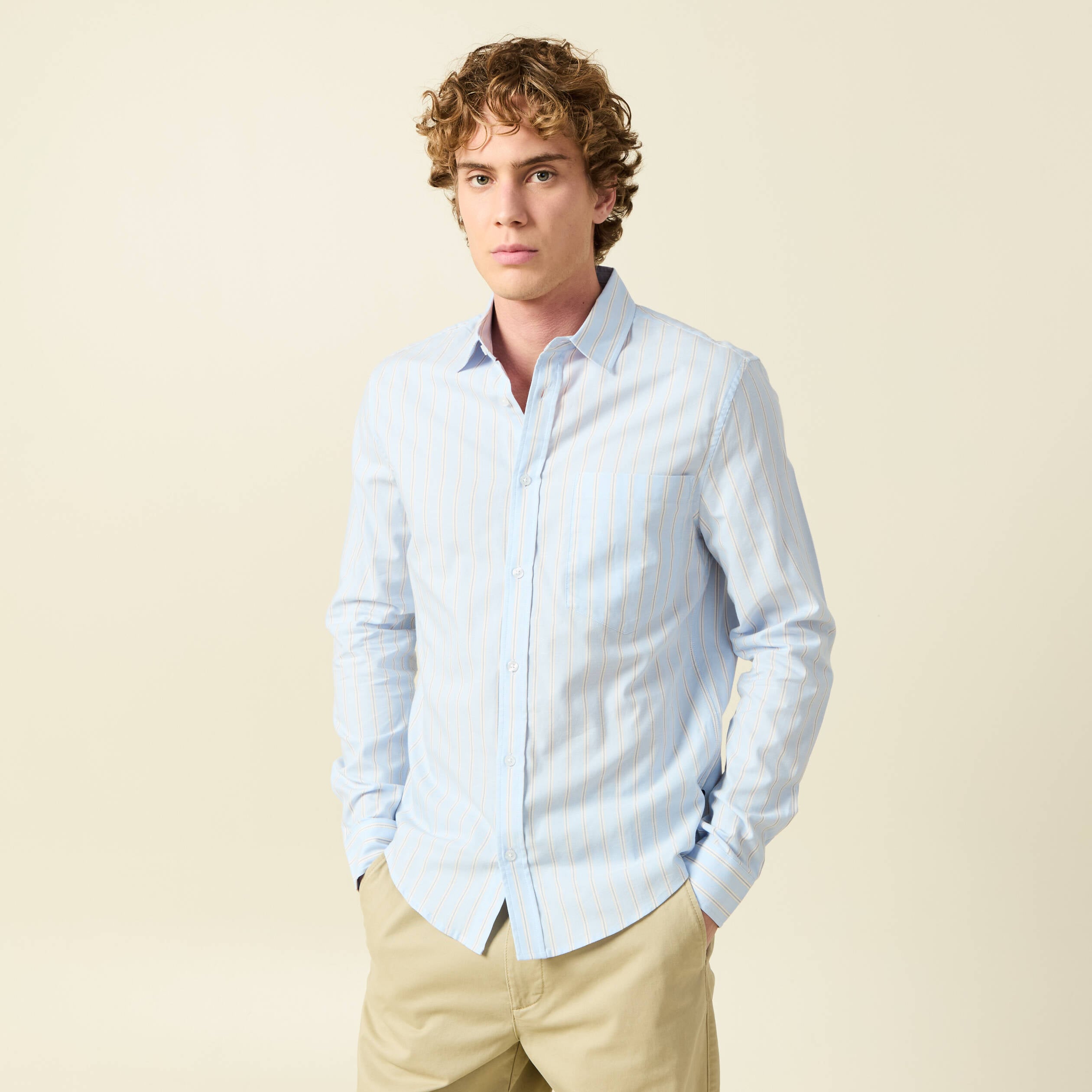 Chemise en coton manches longues bleu ciel homme