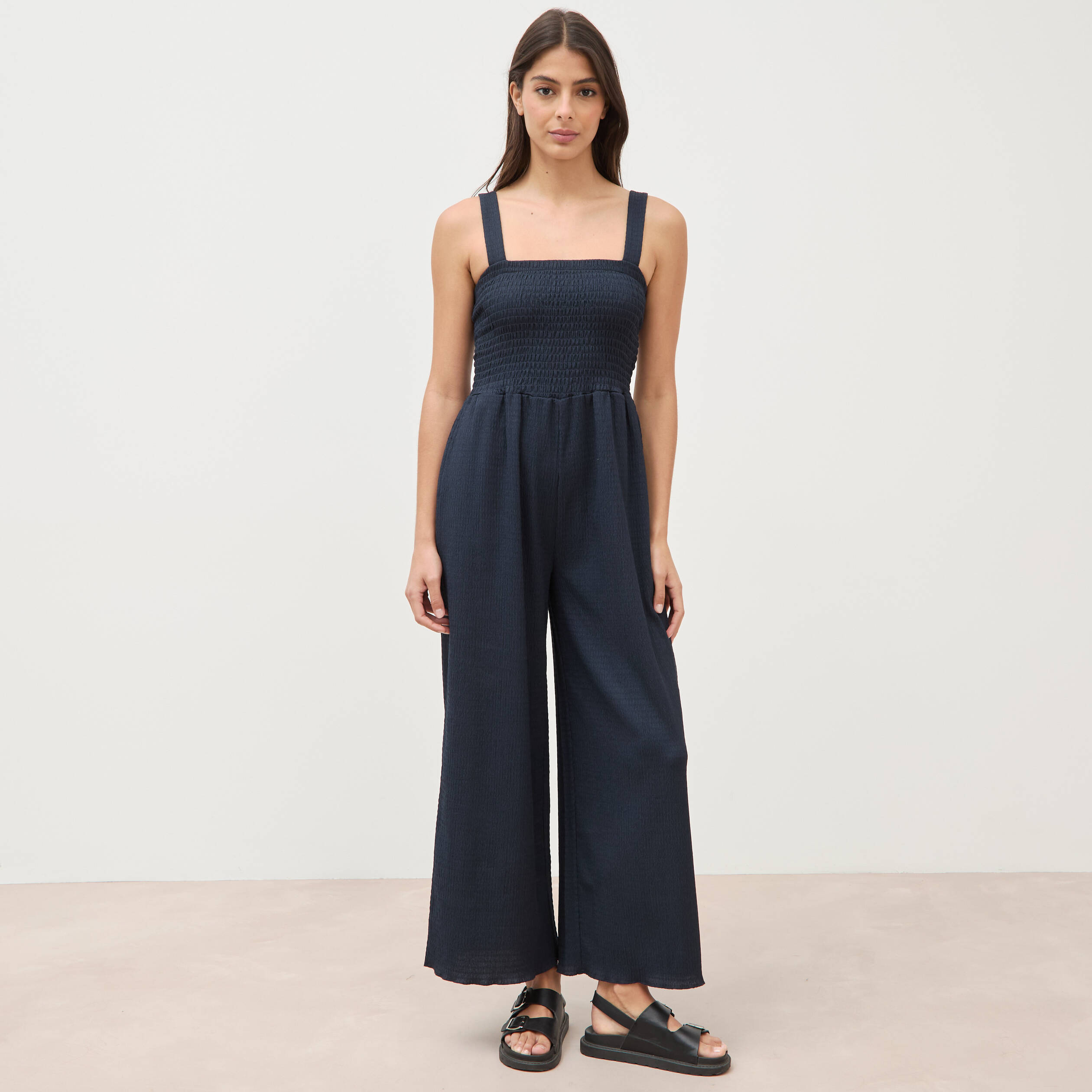 Combinaison salopette fines bretelles bleu marine femme