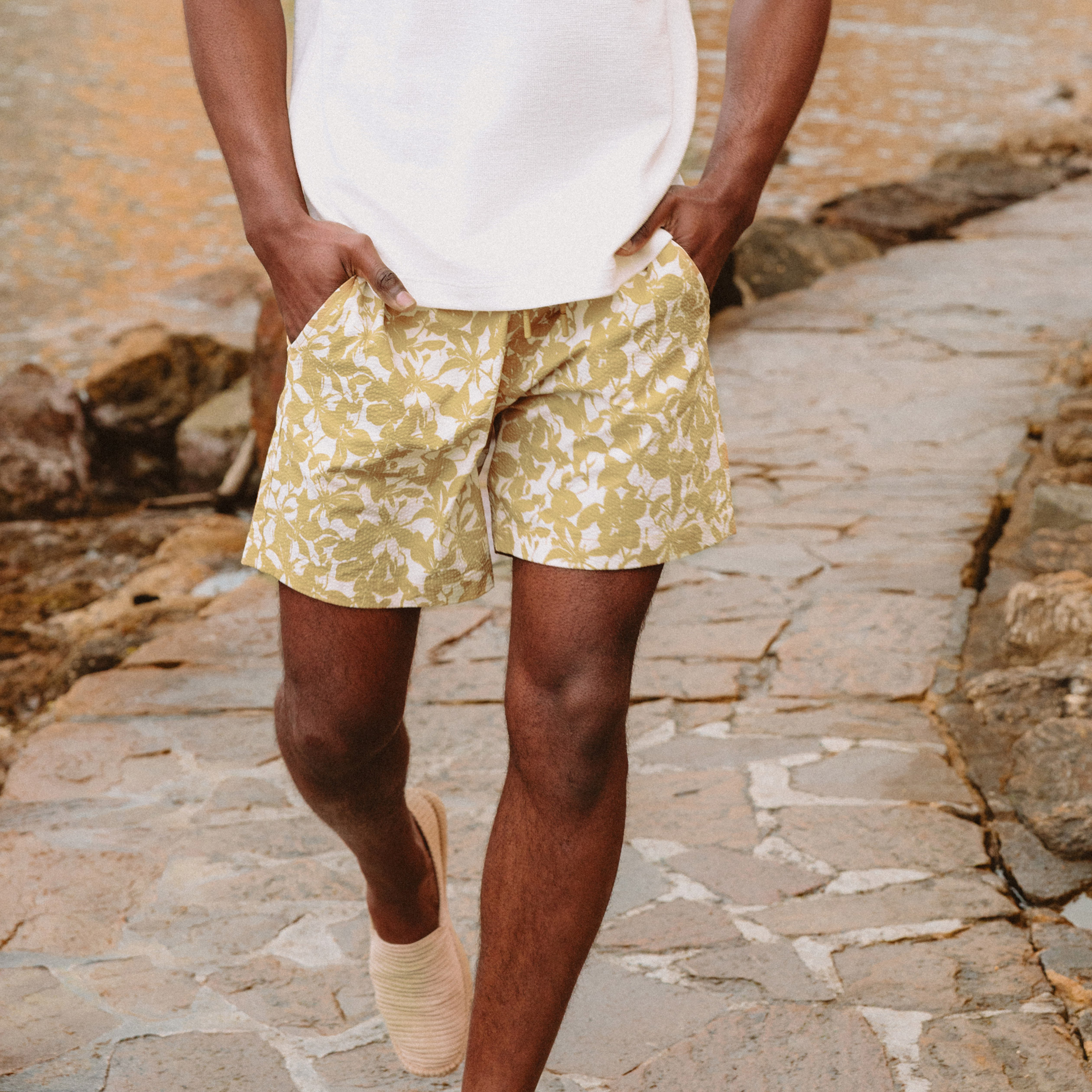Maillot de bain doubl&eacute; jaune moutarde homme