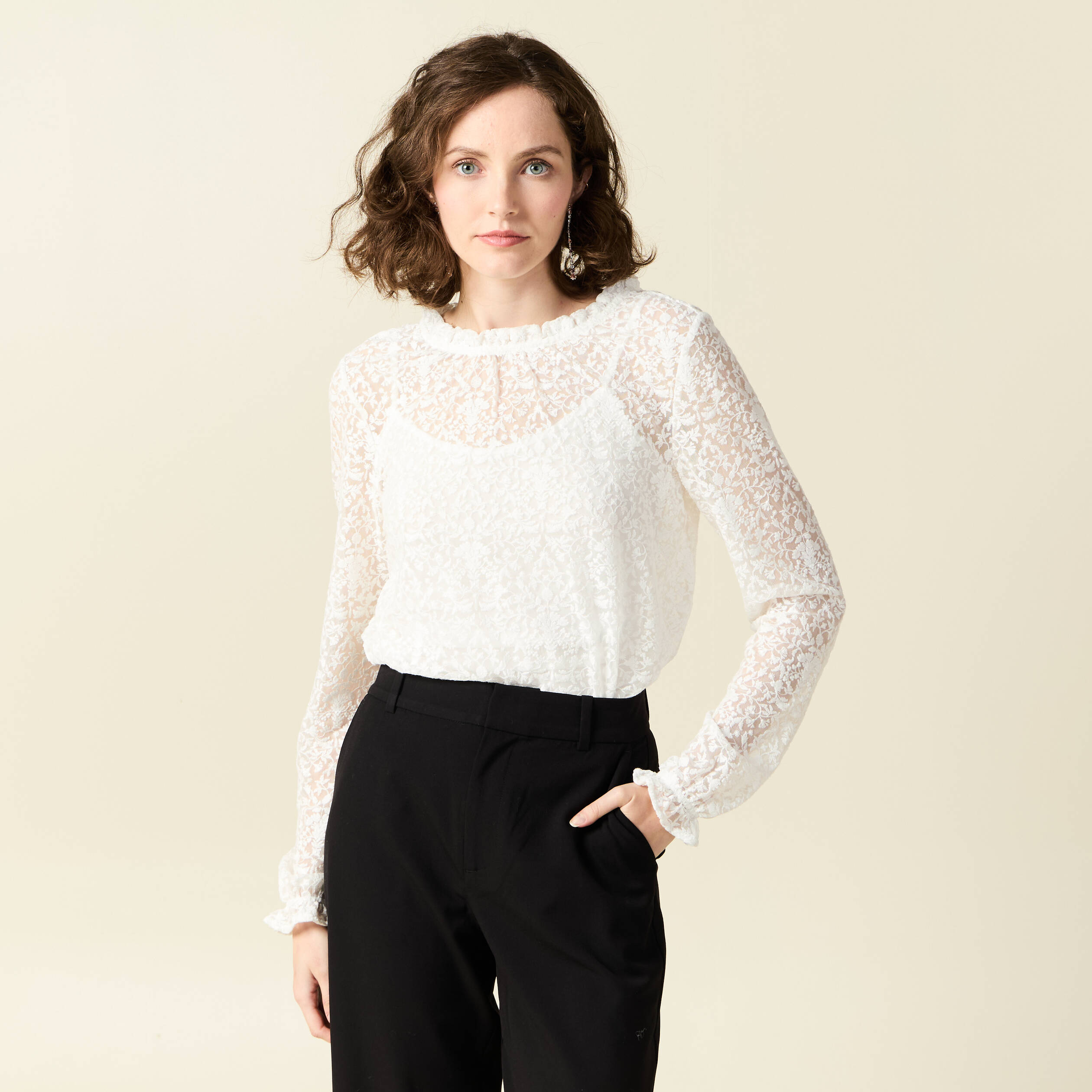 t shirt manches longues broderie ecru femme T-shirt manches longues broderie ecru femme