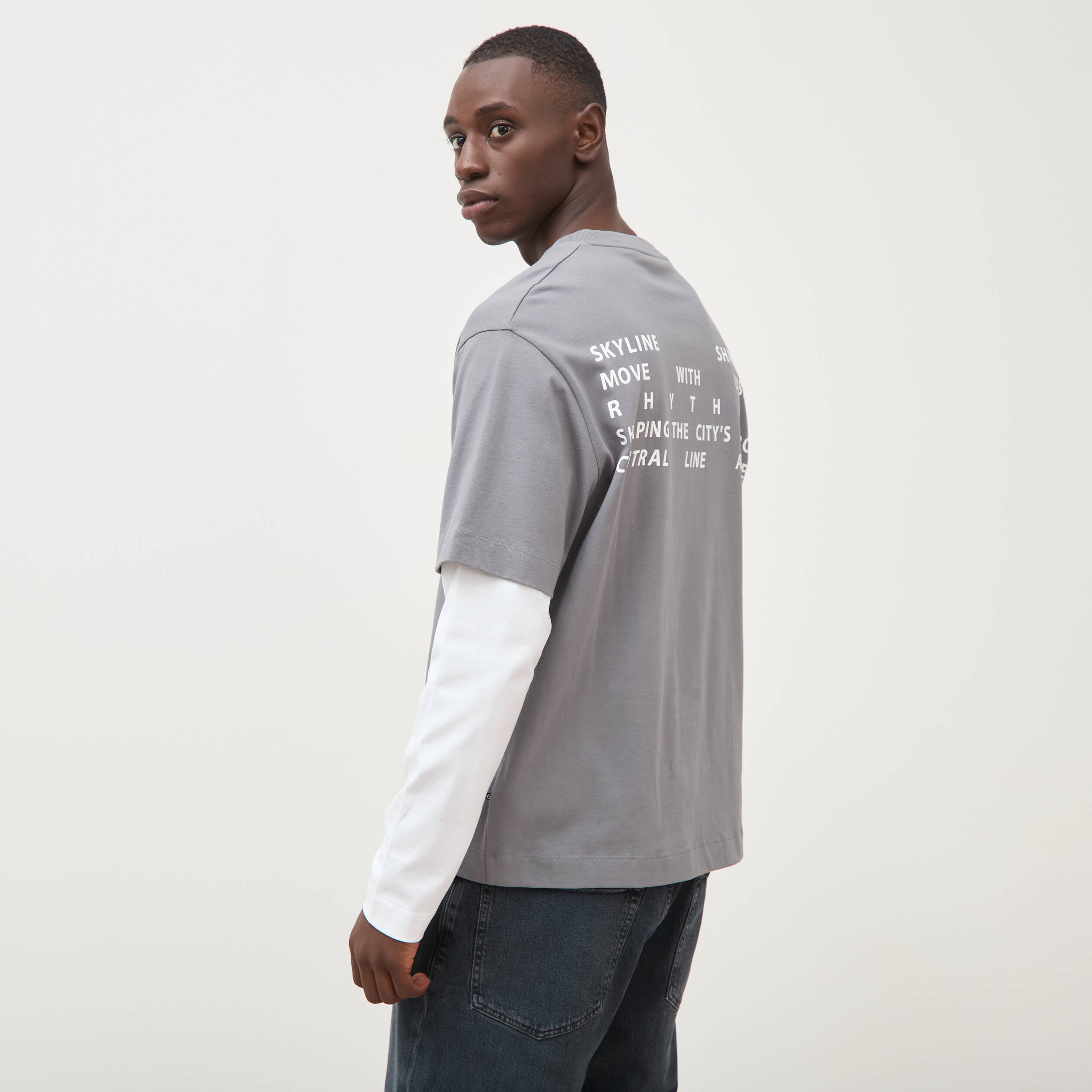 T-shirt droit manches longues col rond gris homme