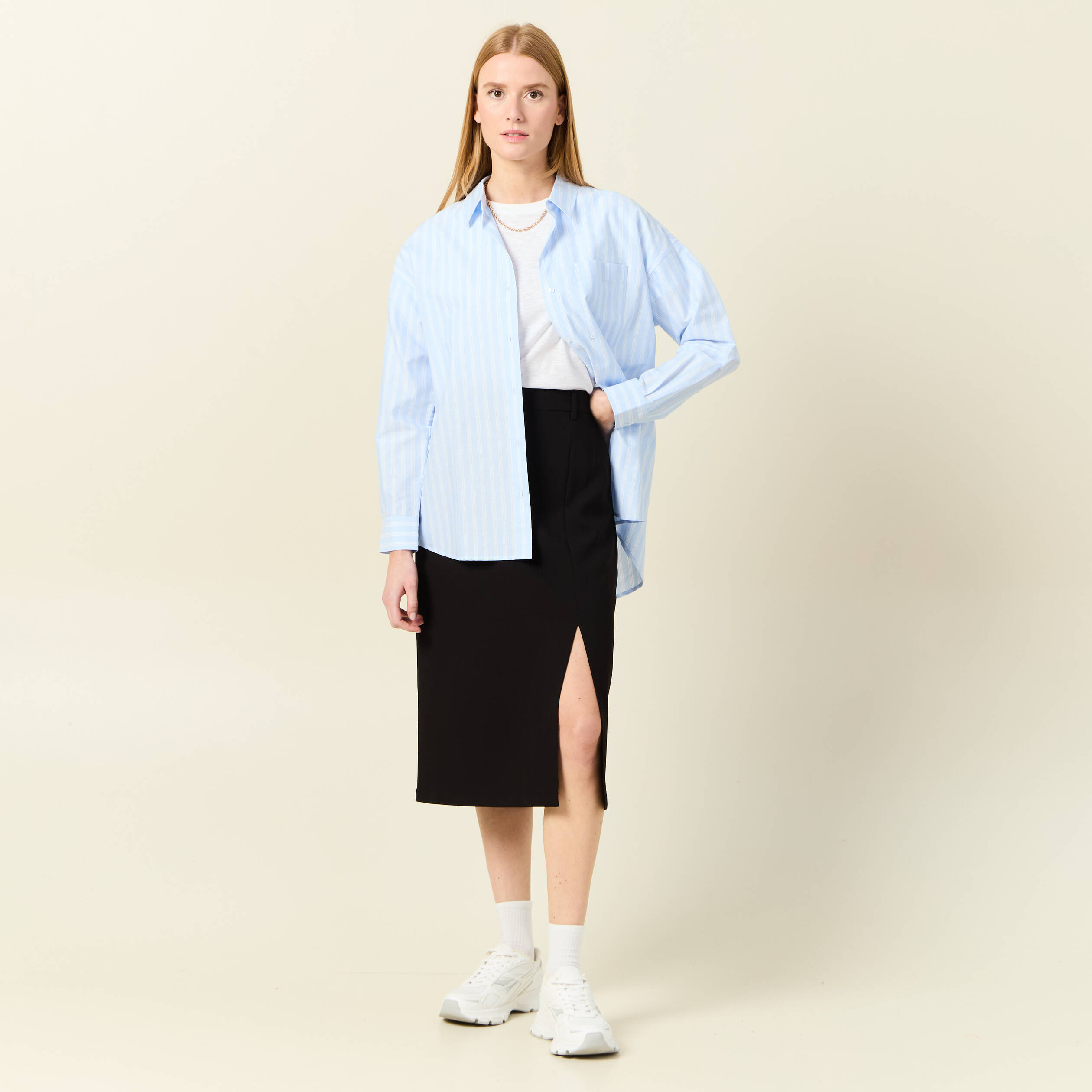 jupe midi droite fendue noir femme Jupe midi droite fendue noir femme