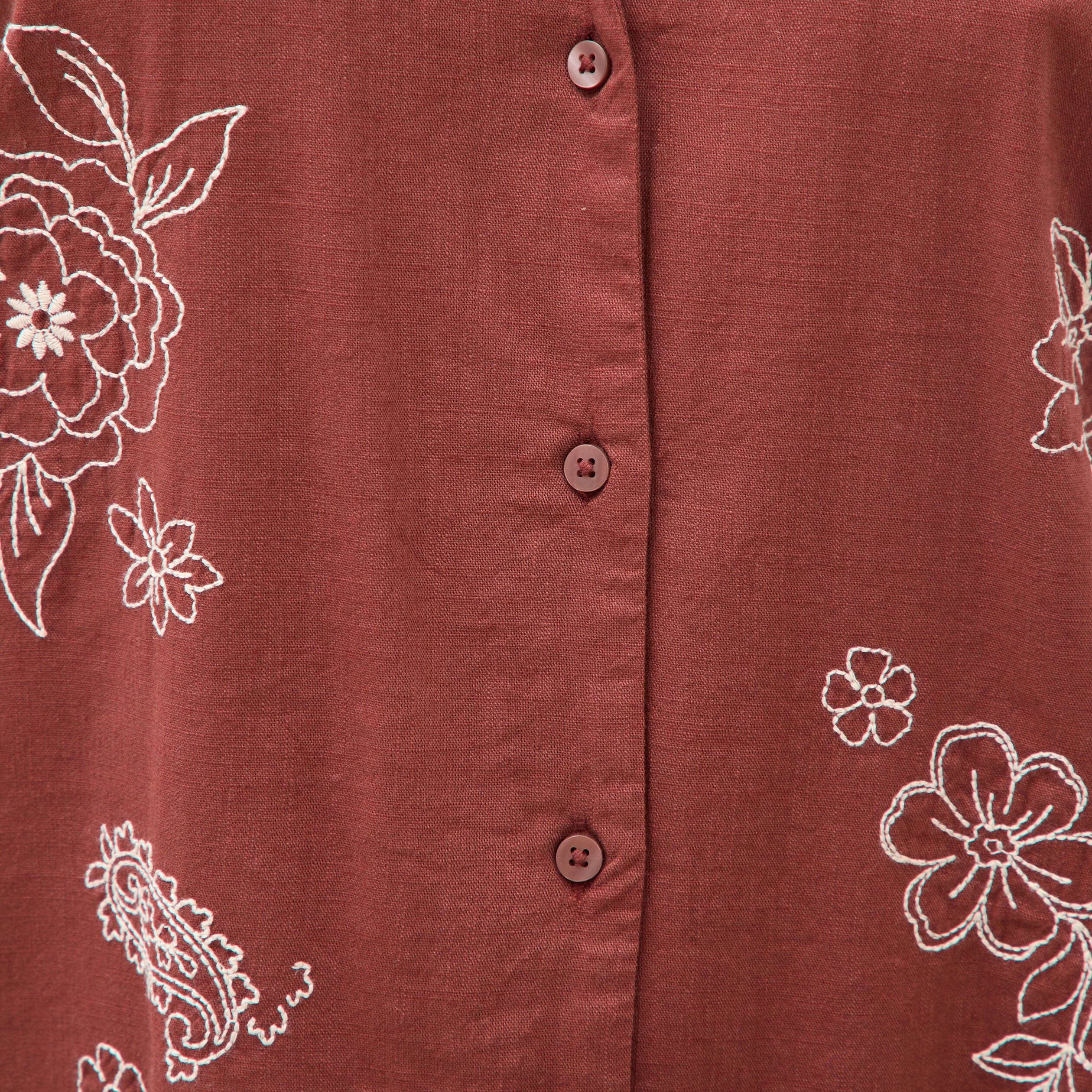 Chemise ample manches courtes marron cognac femme