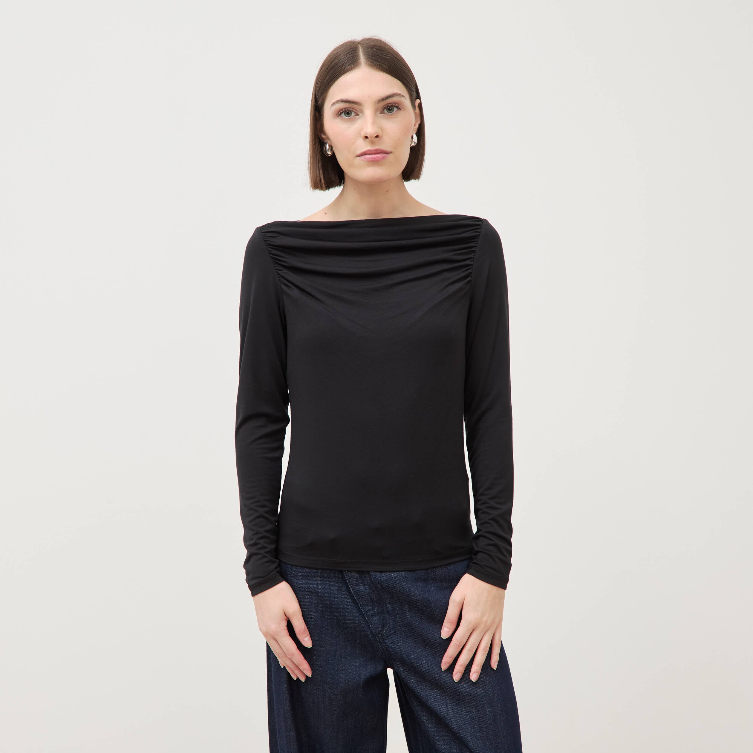 T-shirt ajust&eacute; manches longues bardot noir femme