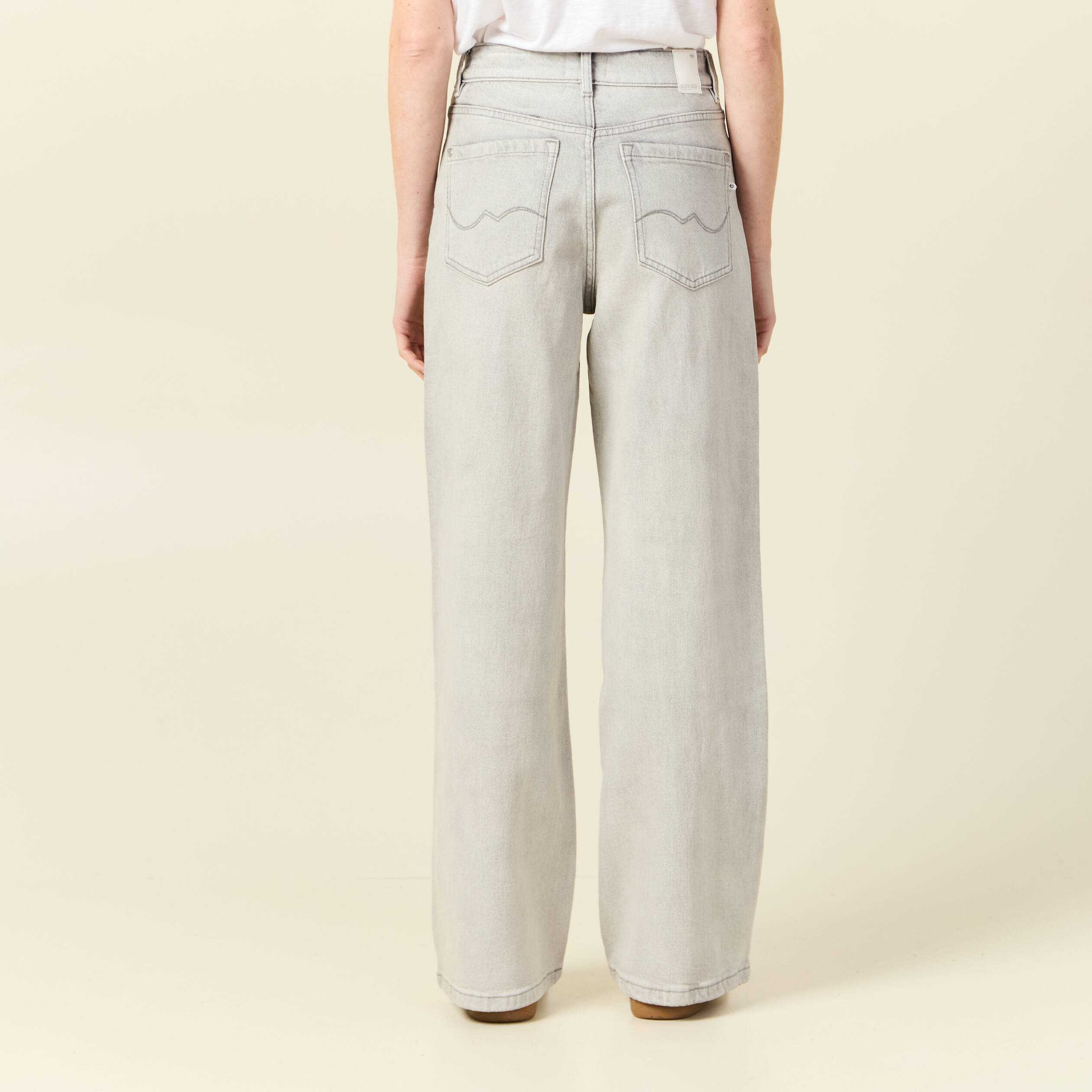 jeans large eco responsable denim gris clair femme Jeans large éco-responsable denim gris clair femme