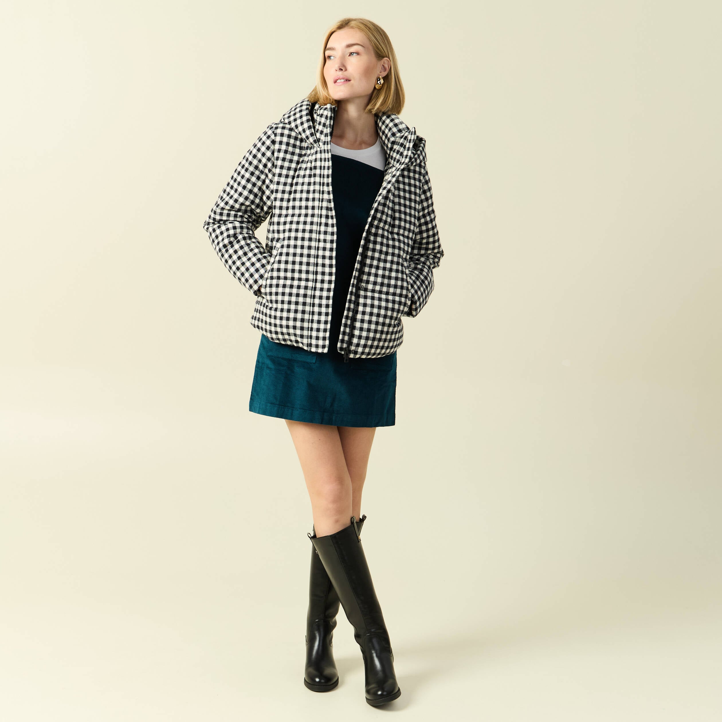 Doudoune droite courte col montant noir femme