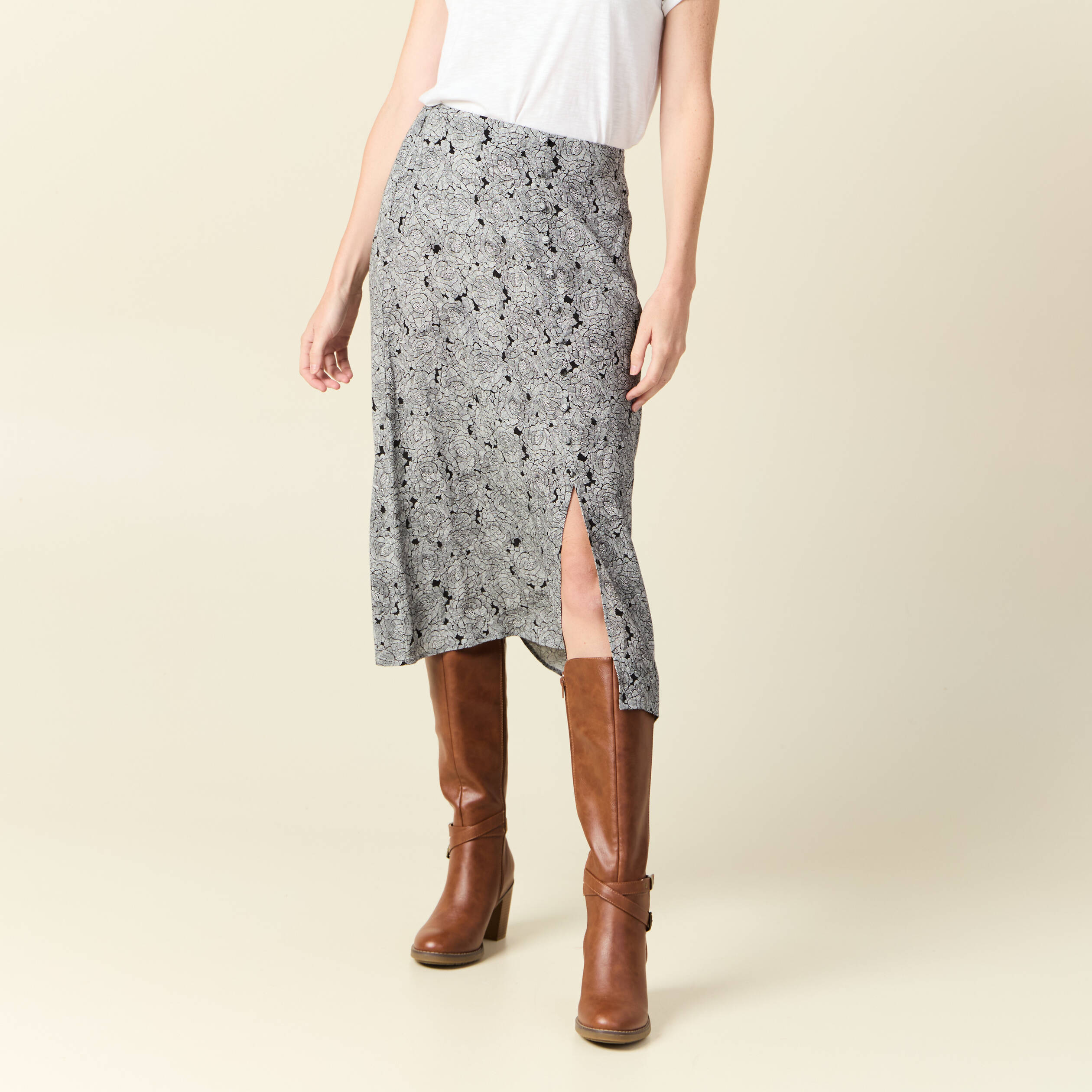 jupe midi droite fendue noir femme Jupe midi droite fendue noir femme