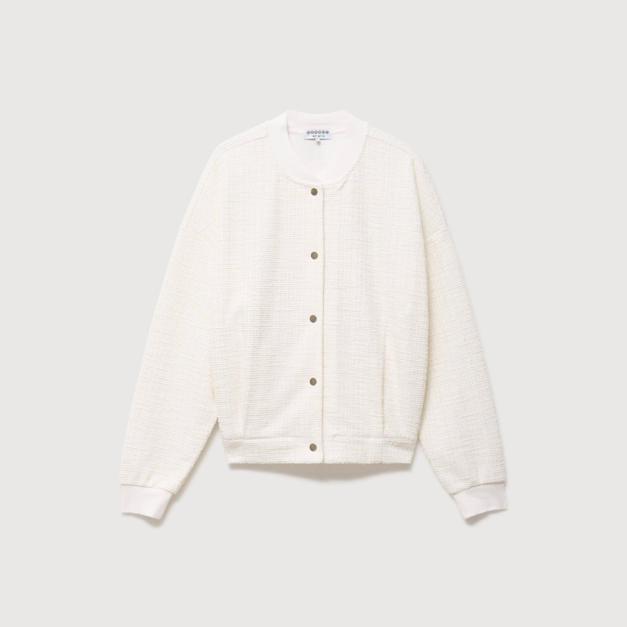 Veste droite manches longues tweed ecru femme