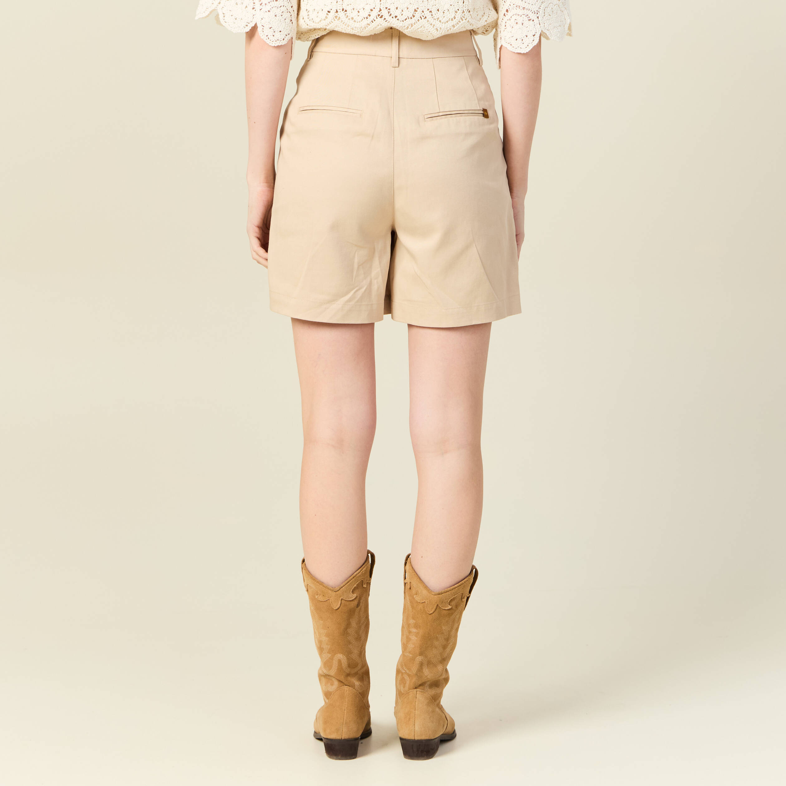 bermuda droit taille haute beige femme Bermuda droit taille haute beige femme