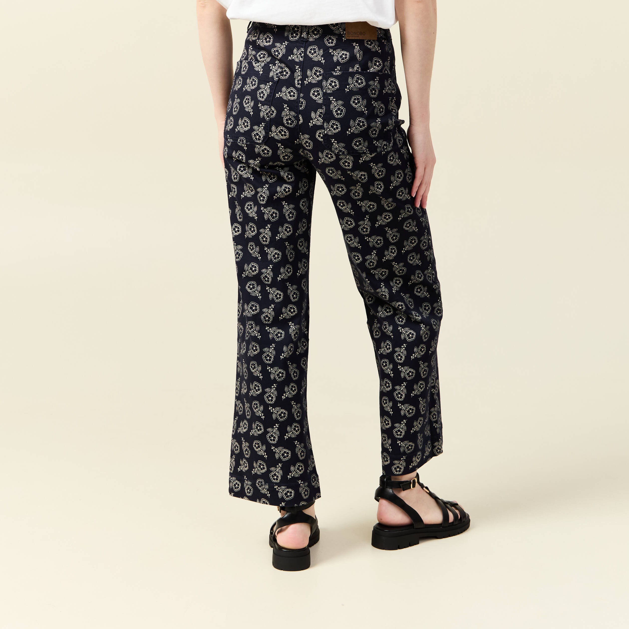 pantalon large cropped taille haute bleu marine femme Pantalon large cropped taille haute bleu marine femme