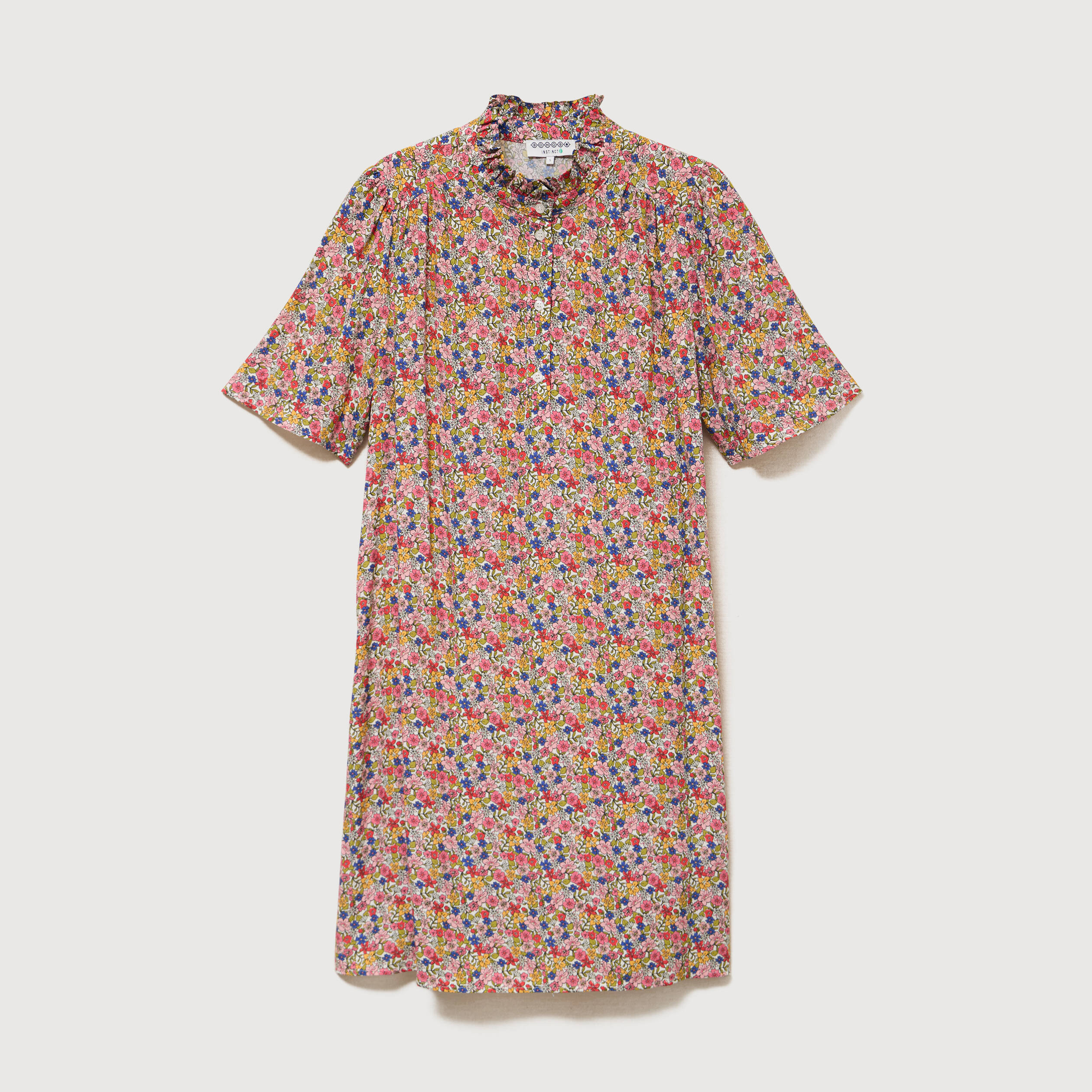 Robe manches courtes col montant multicolore femme