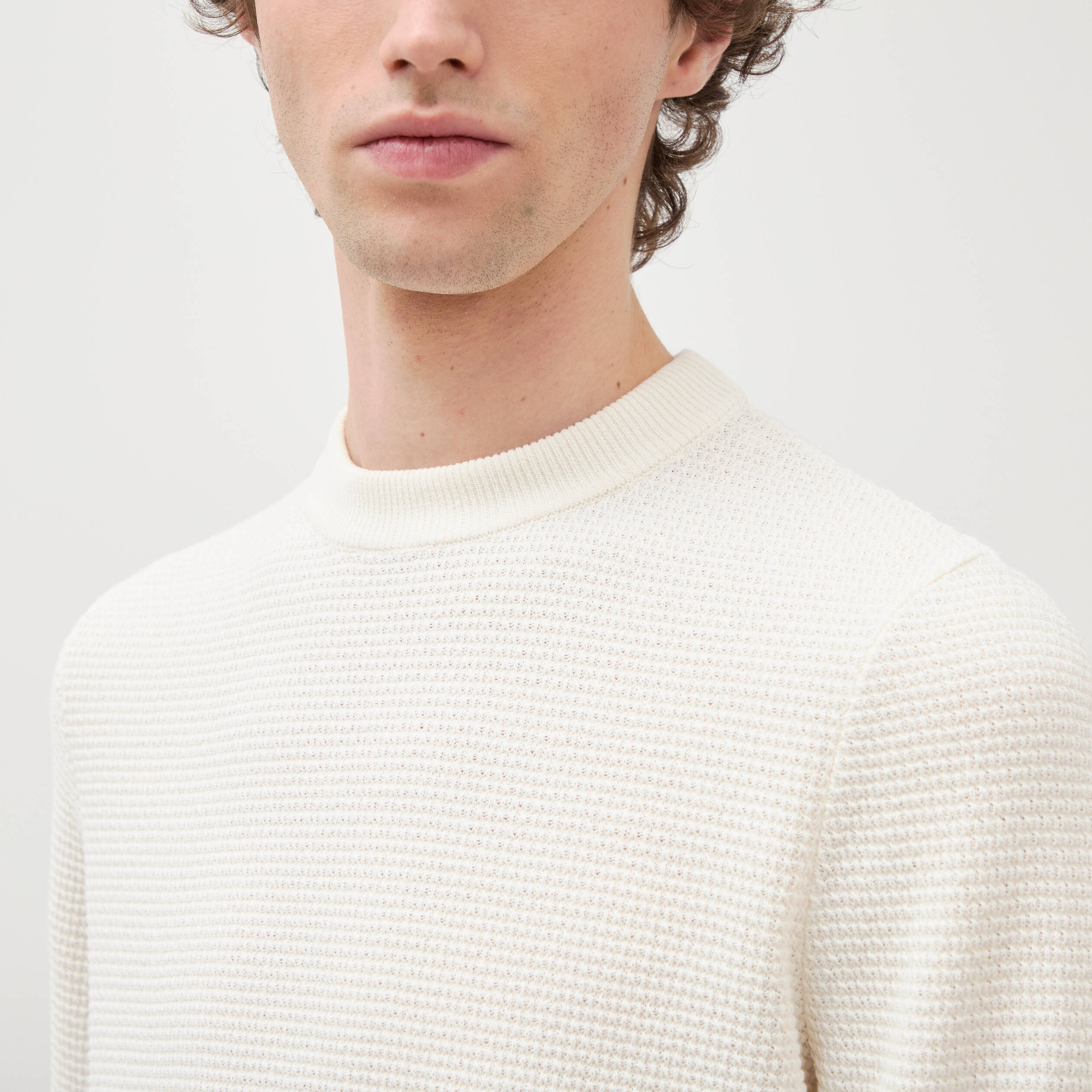 Pull col rond ecru homme