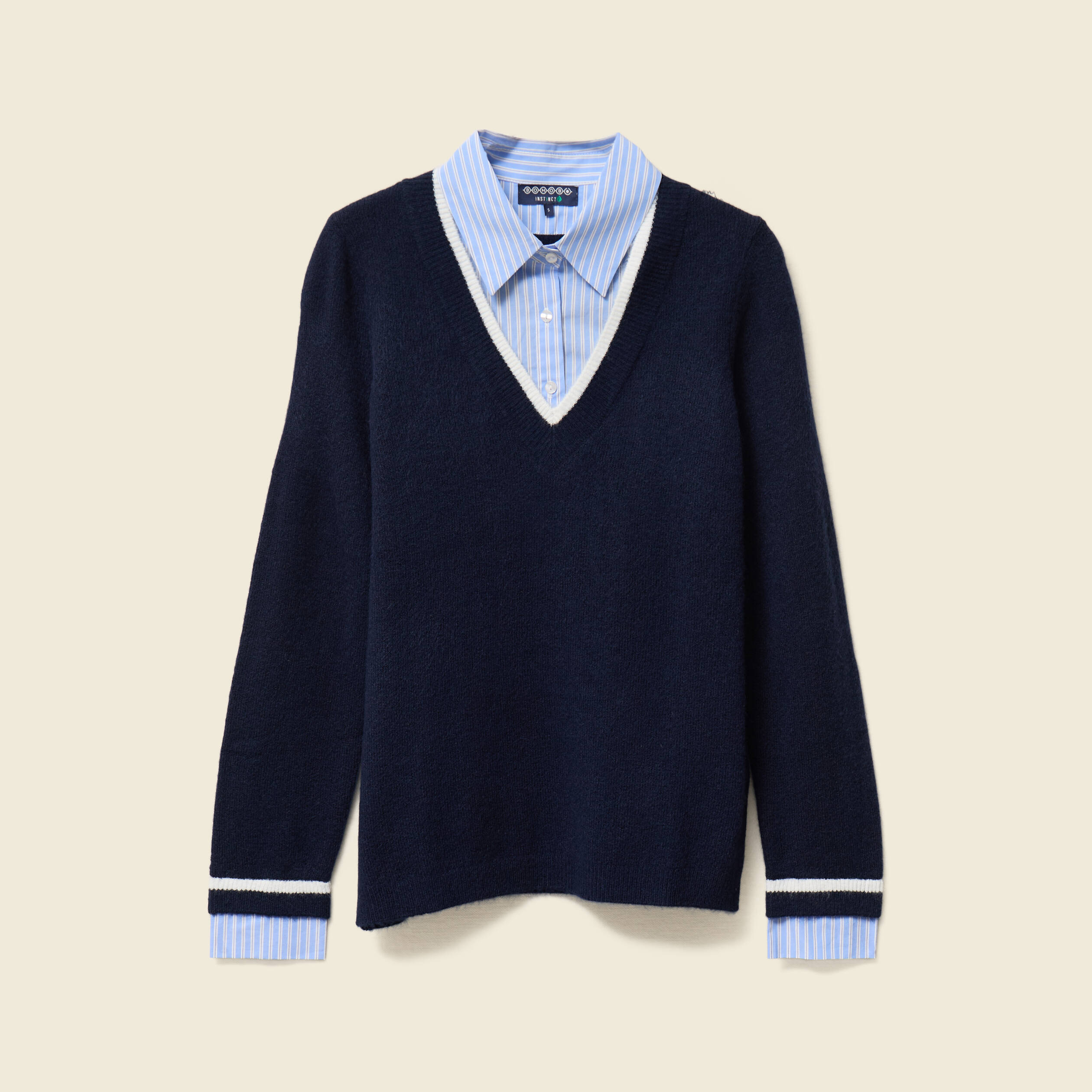 pull manches longues 2 en 1 bleu fonce femme Pull manches longues 2-en-1 bleu foncé femme