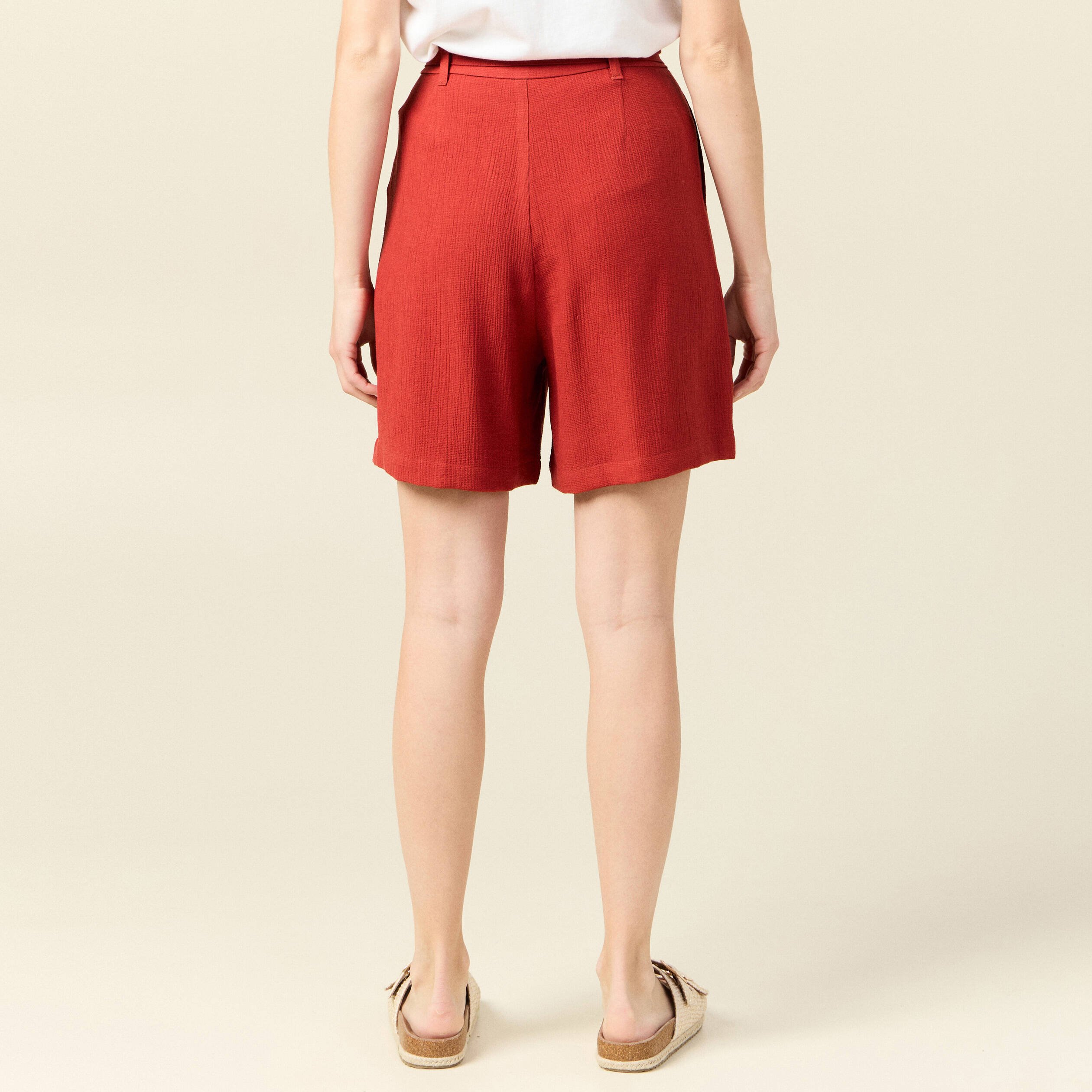 short large taille haute rouge fonce femme Short large taille haute rouge foncé femme