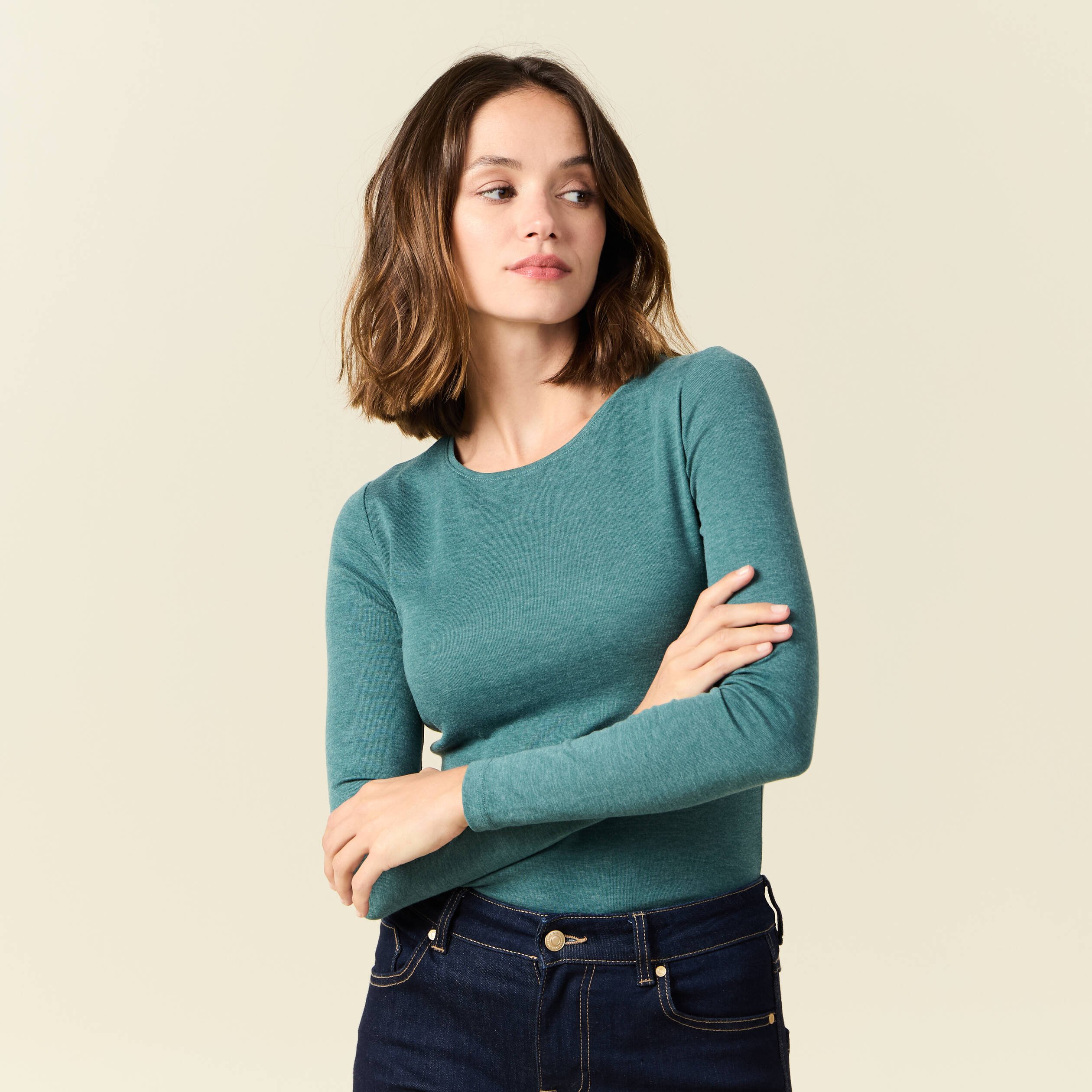 t shirt femme maille unie instinct vert canard femme T-shirt femme maille unie Instinct vert canard femme