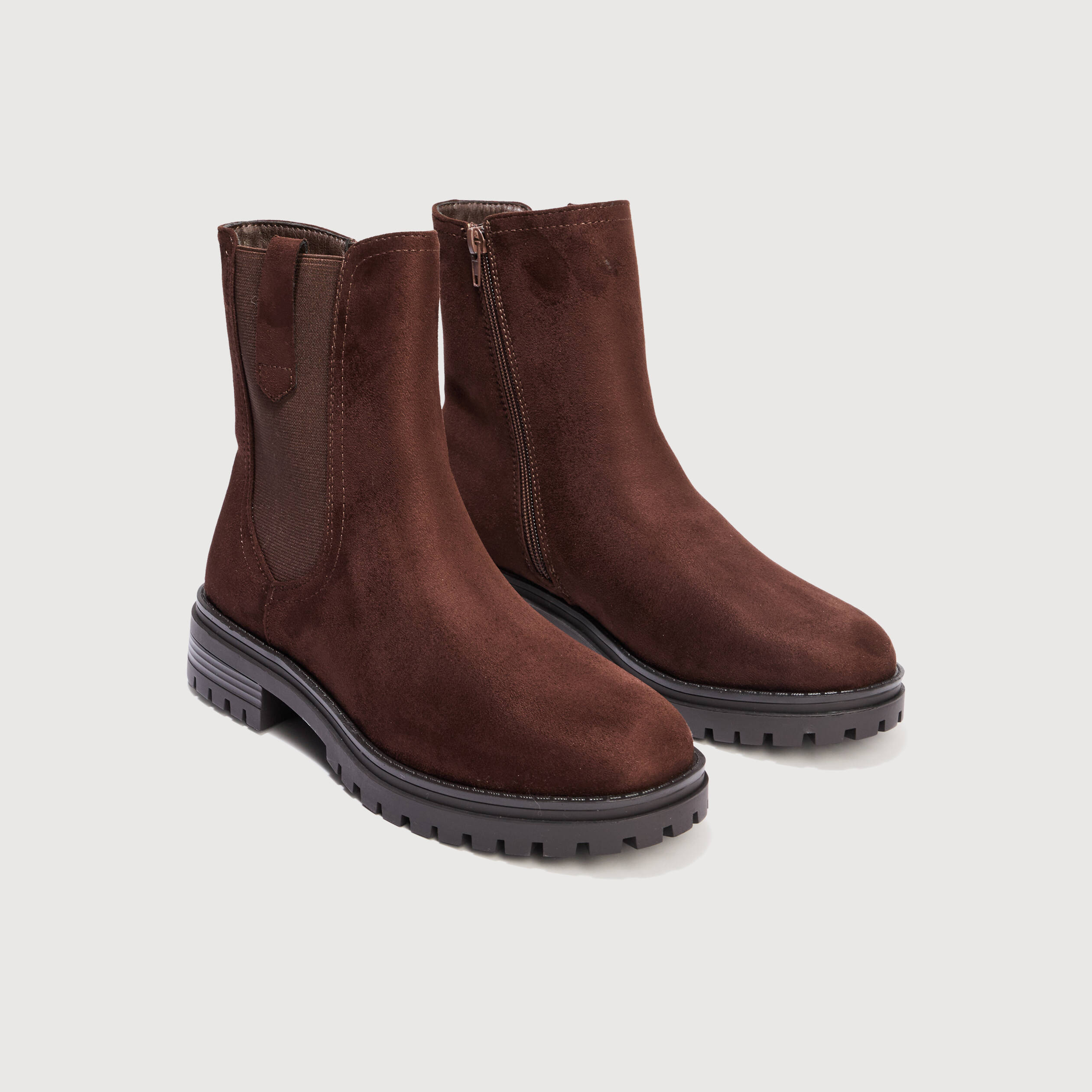 Bottines &agrave; semelle crant&eacute;e marron fonc&eacute; femme