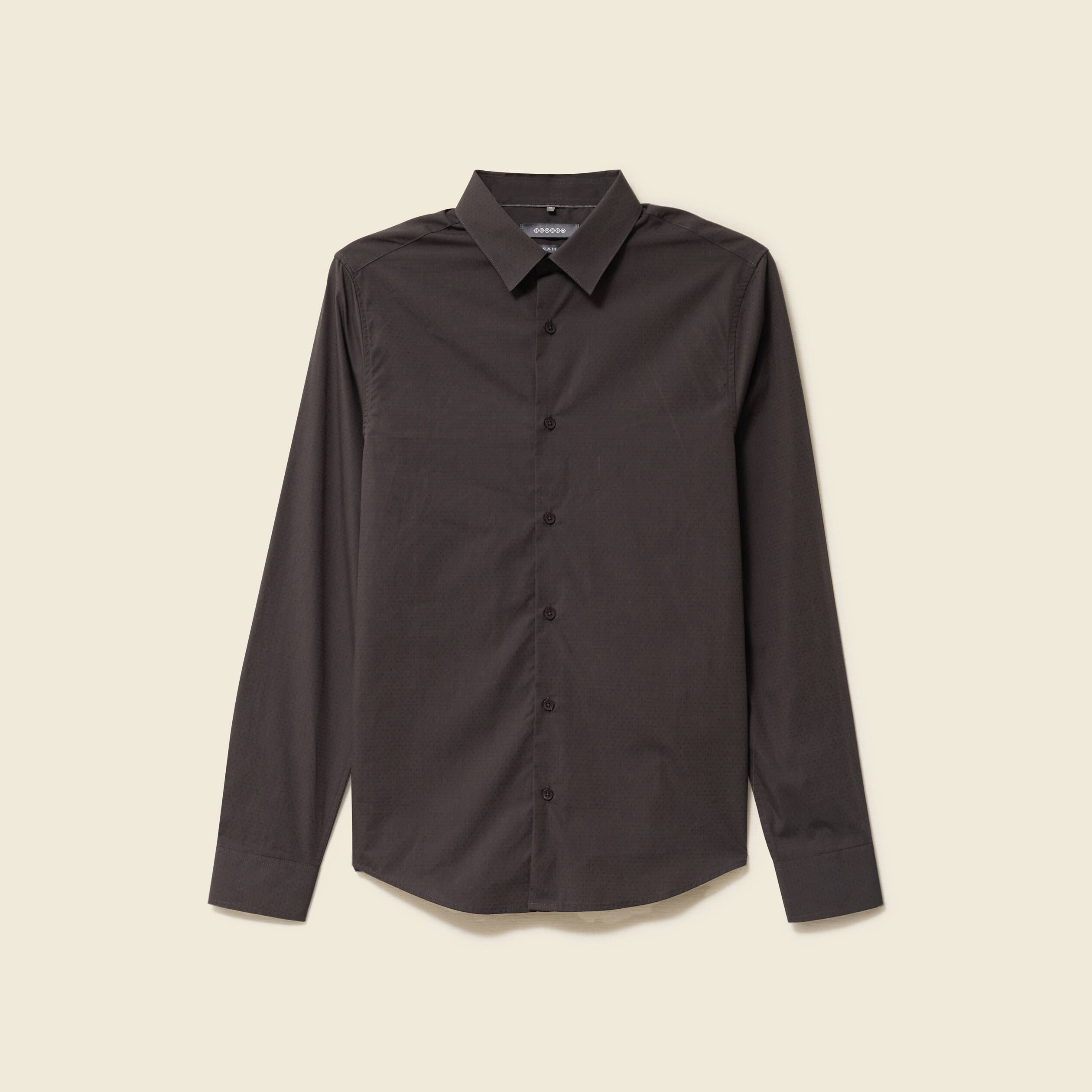 Chemise cintr&eacute;e en coton manches longues gris fonc&eacute; homme