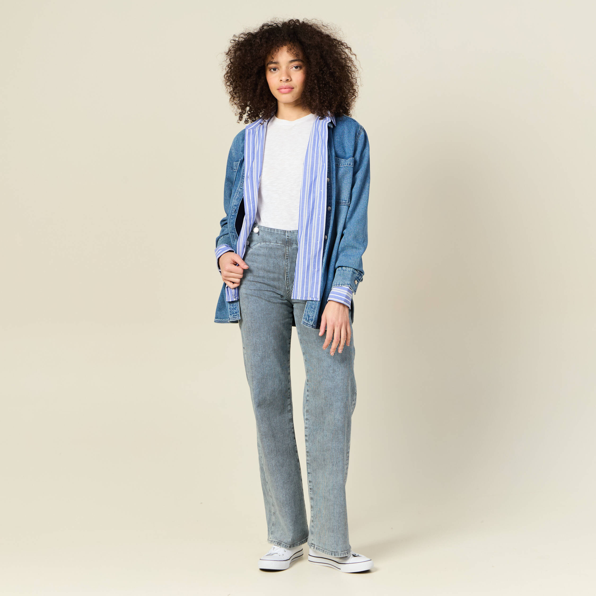 jeans large a pont denim used femme Jeans large à pont denim used femme