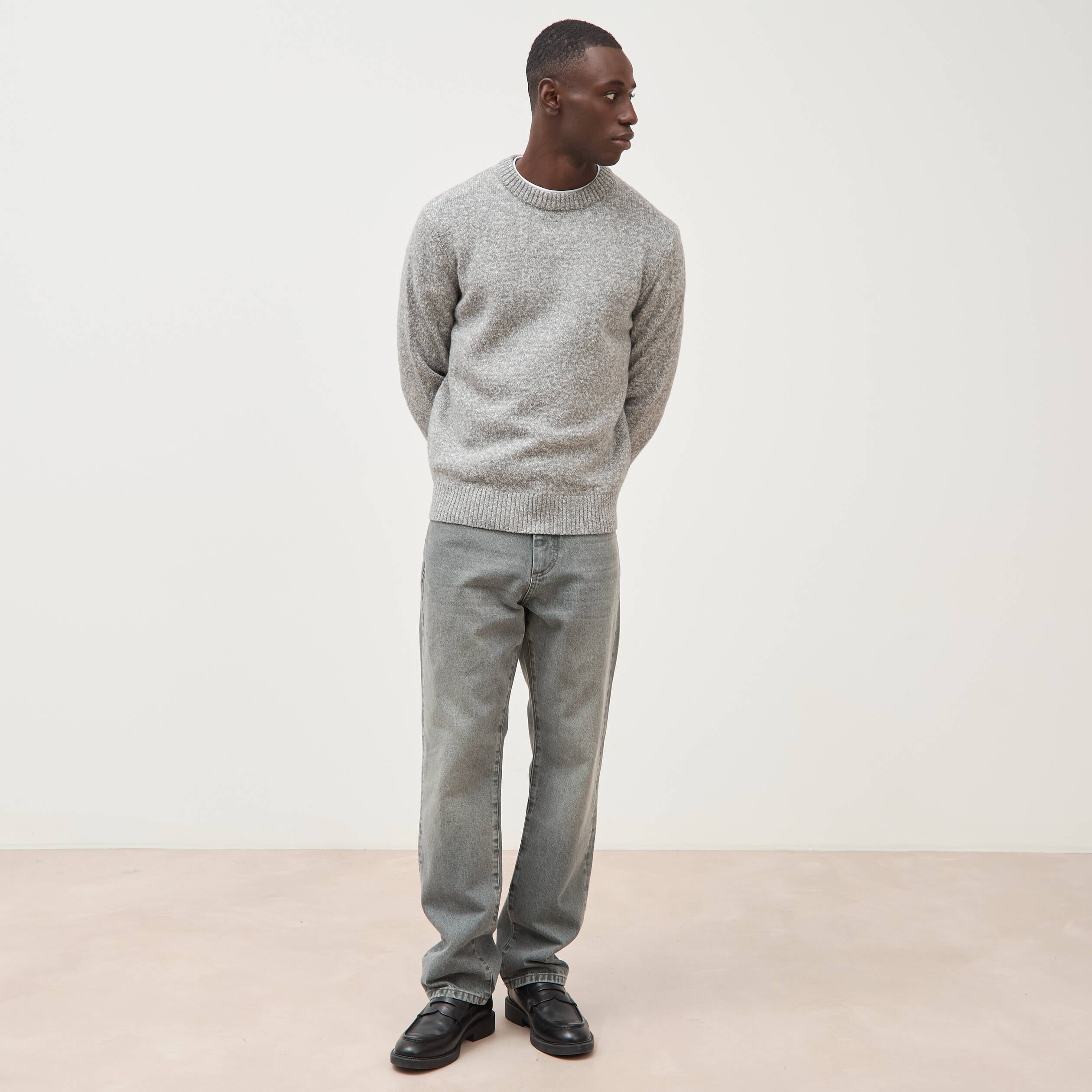 Pull droit tweed manches longues gris homme