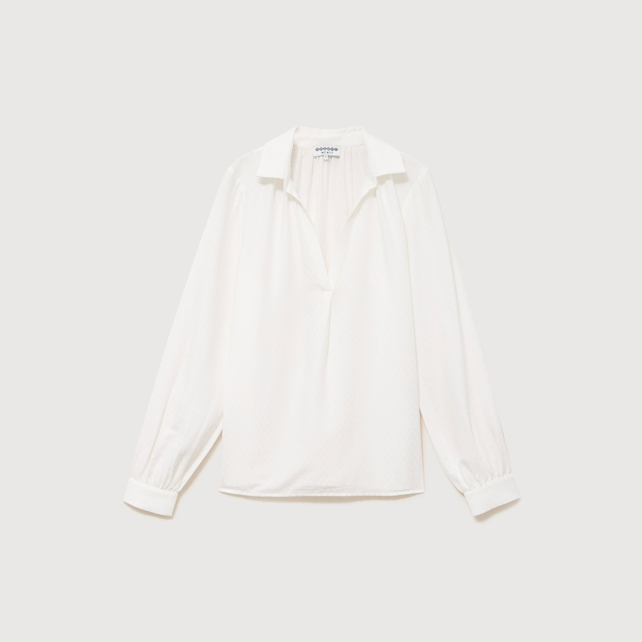 Chemise droite col rond manches longues ecru femme