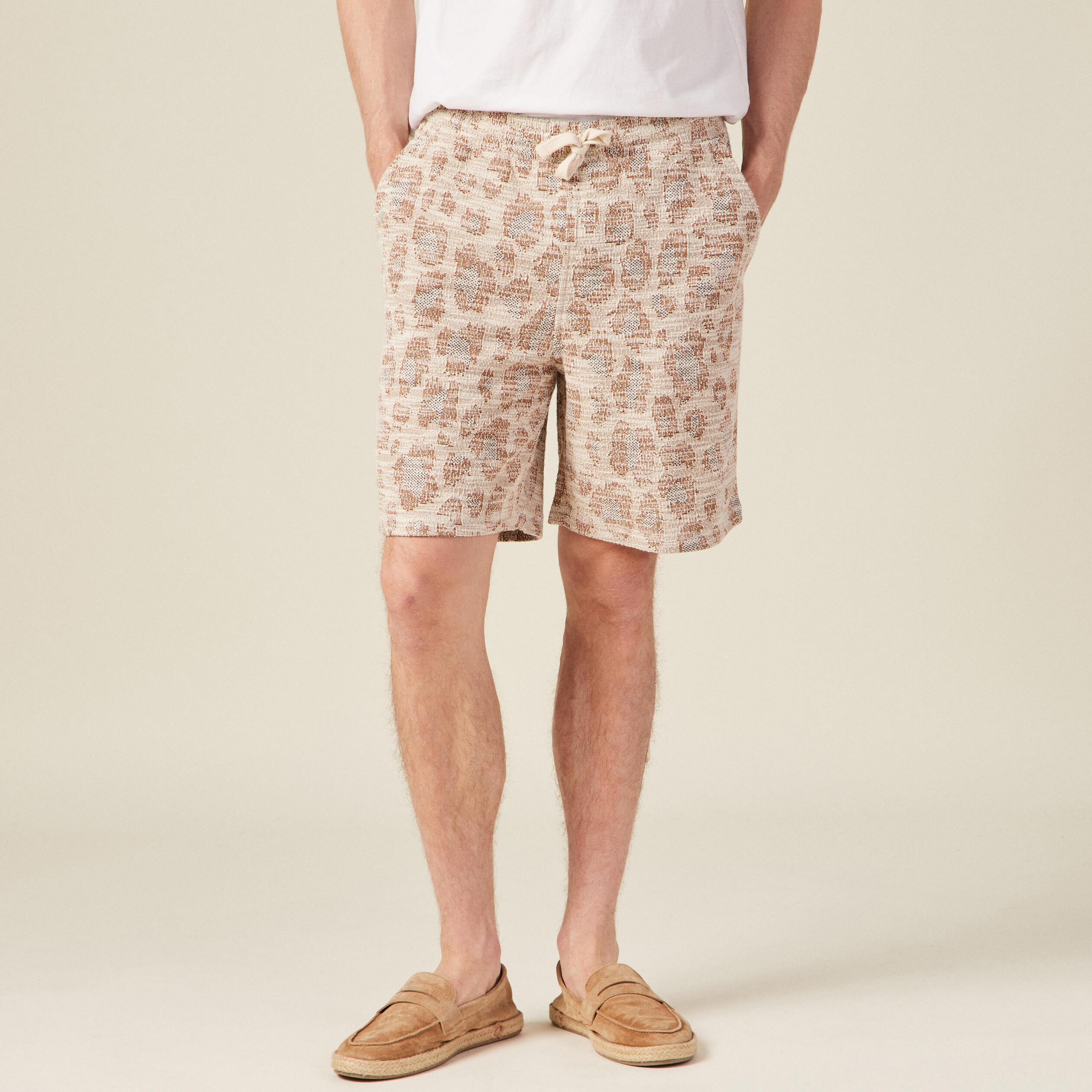 bermuda droit taille nouee beige homme Bermuda droit taille nouée beige homme