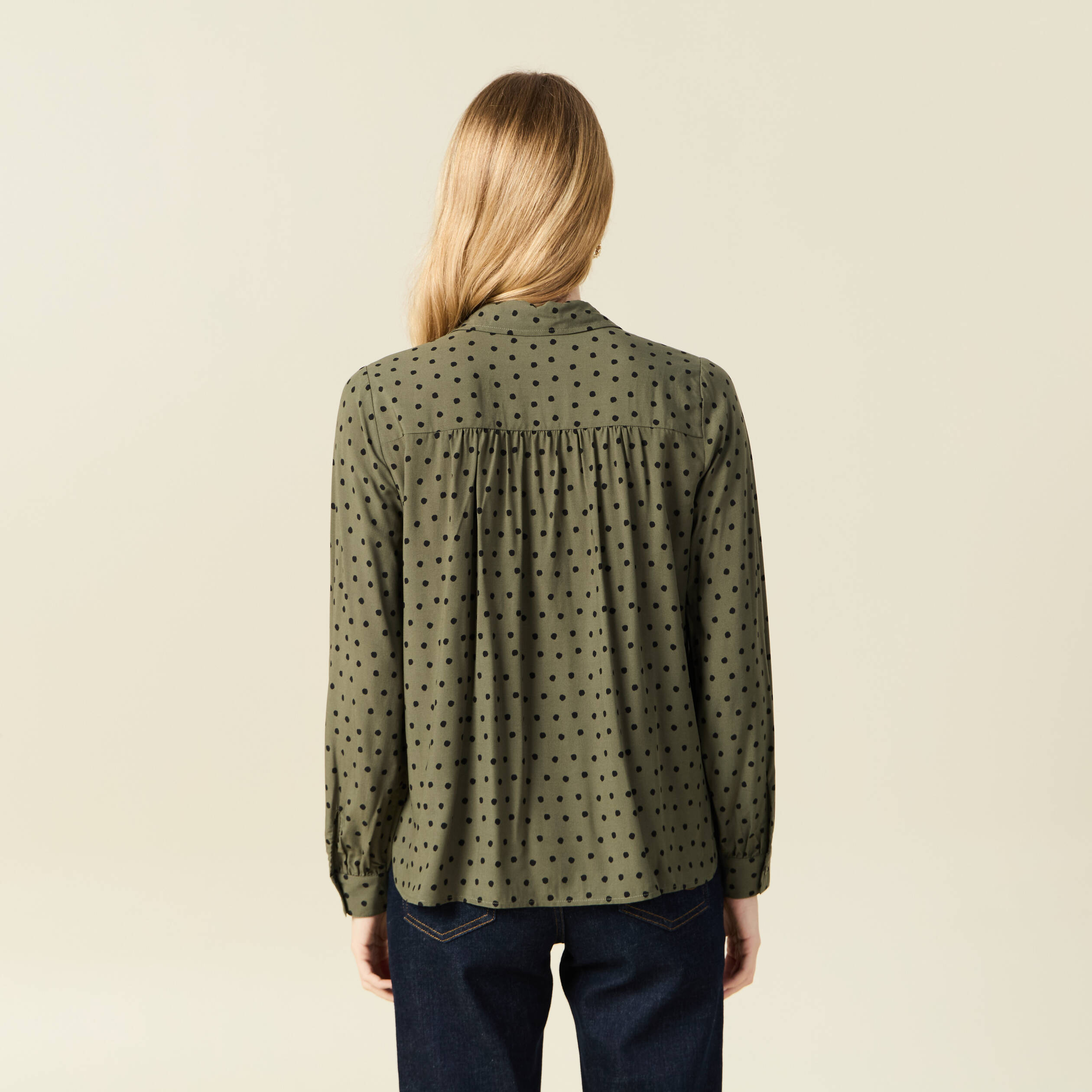 Chemise manches longues fluide vert kaki femme Bonobo