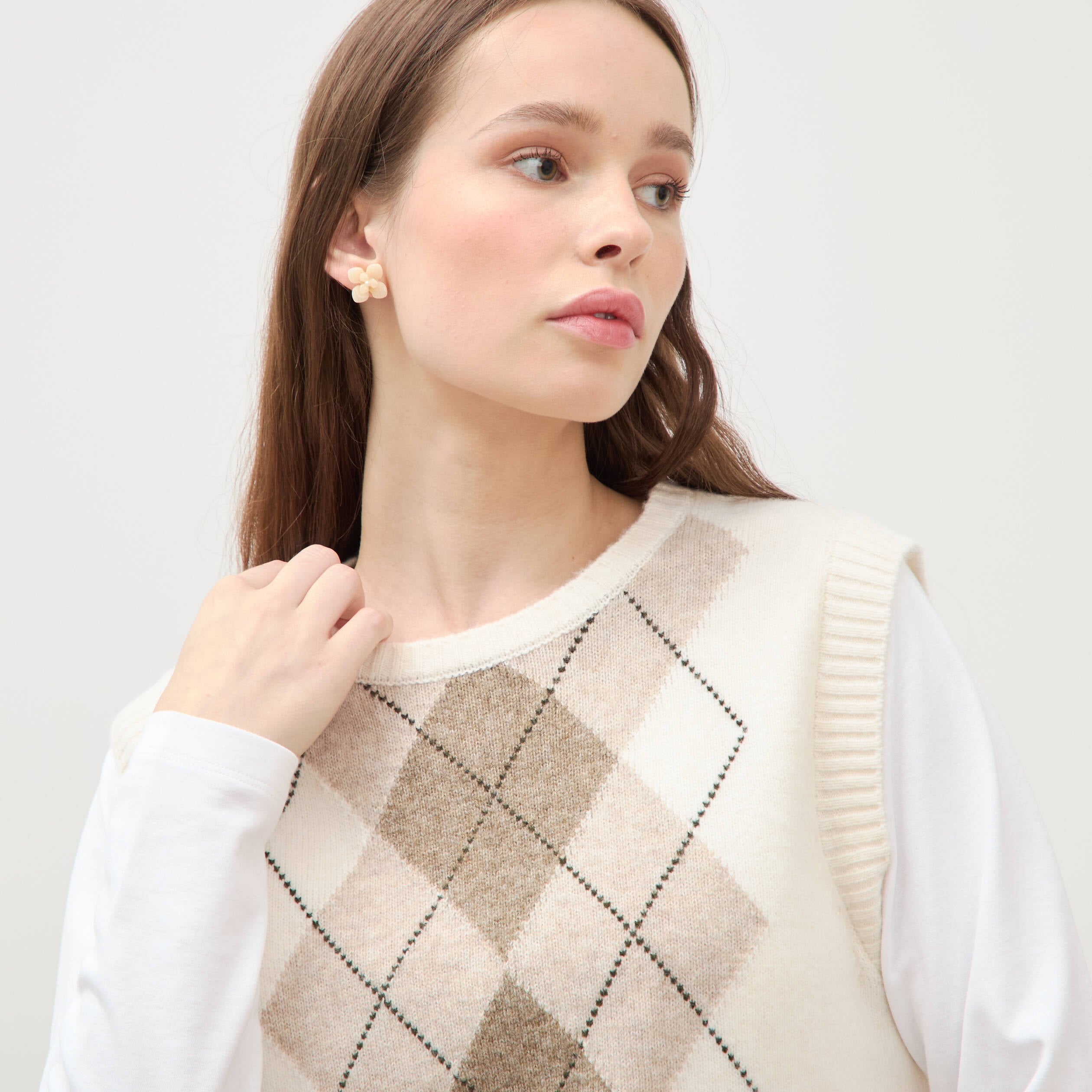 Pull sans manches col rond ecru femme