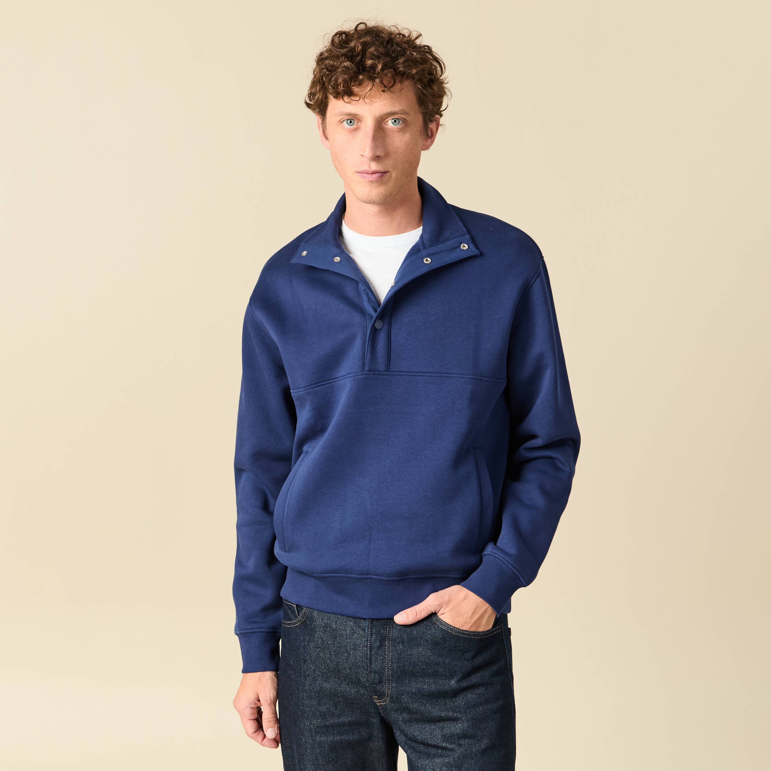 Sweat manches longues bleu fonc&eacute; homme