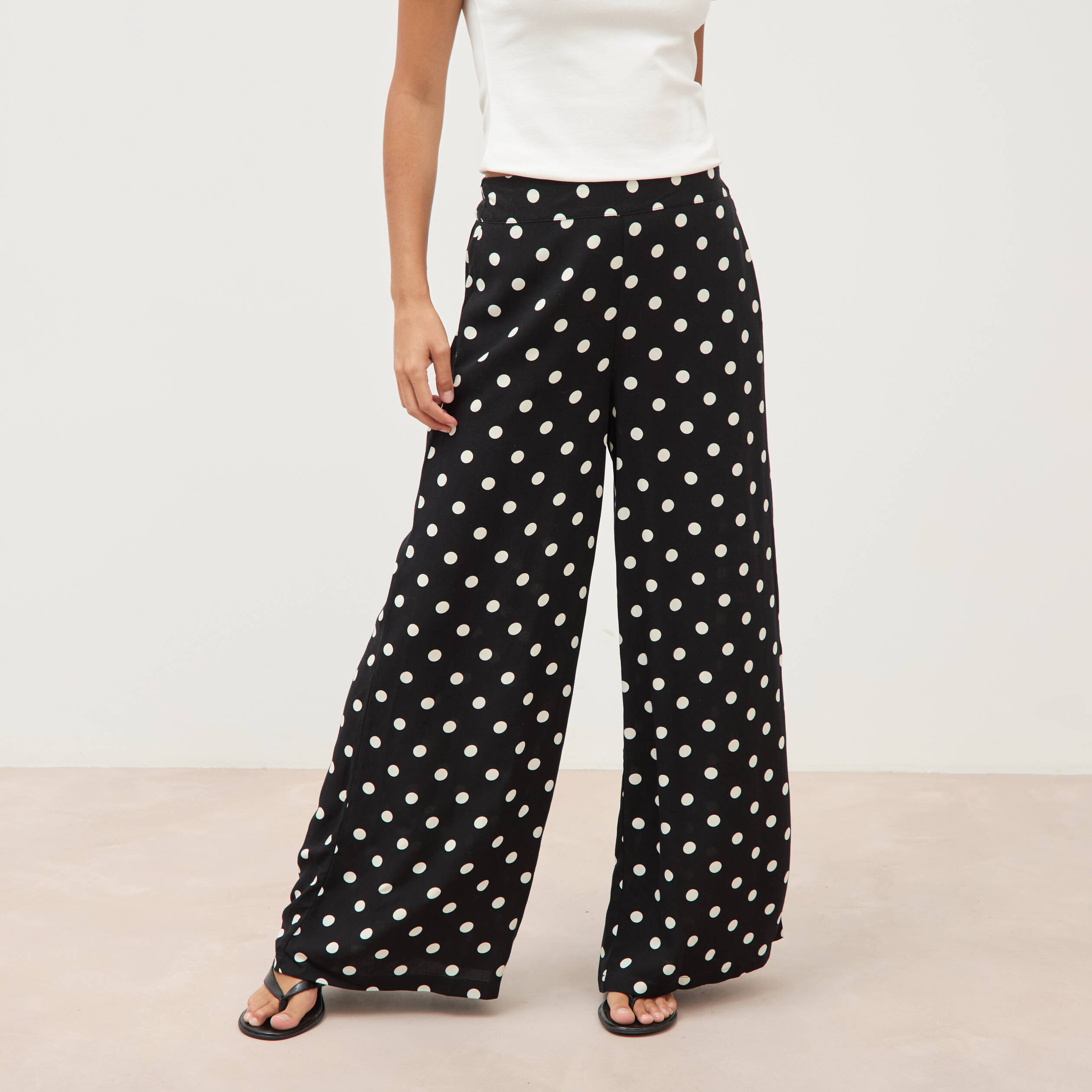 Pantalon large taille haute noir femme