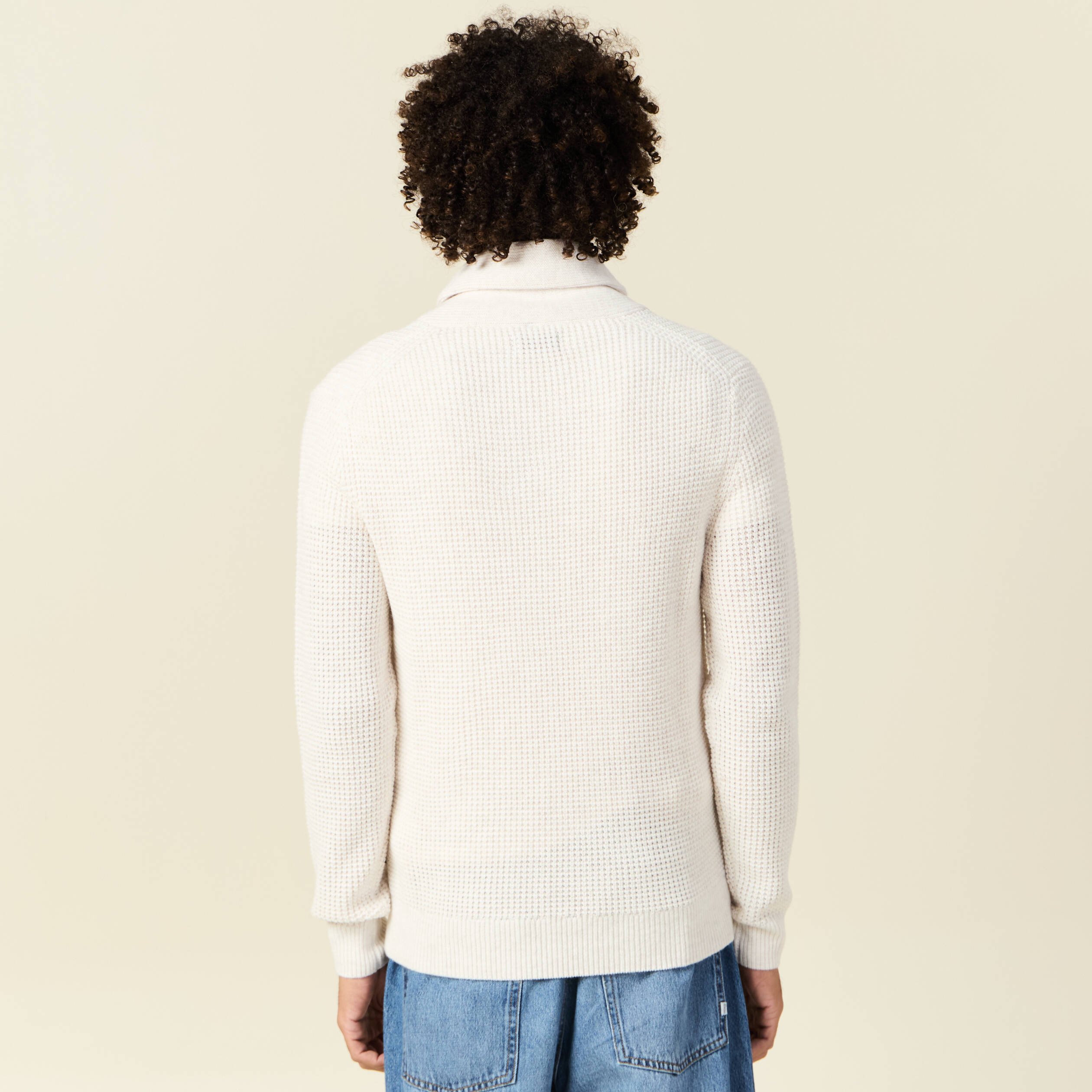 pull manches longues col chale ecru homme Pull manches longues col châle ecru homme