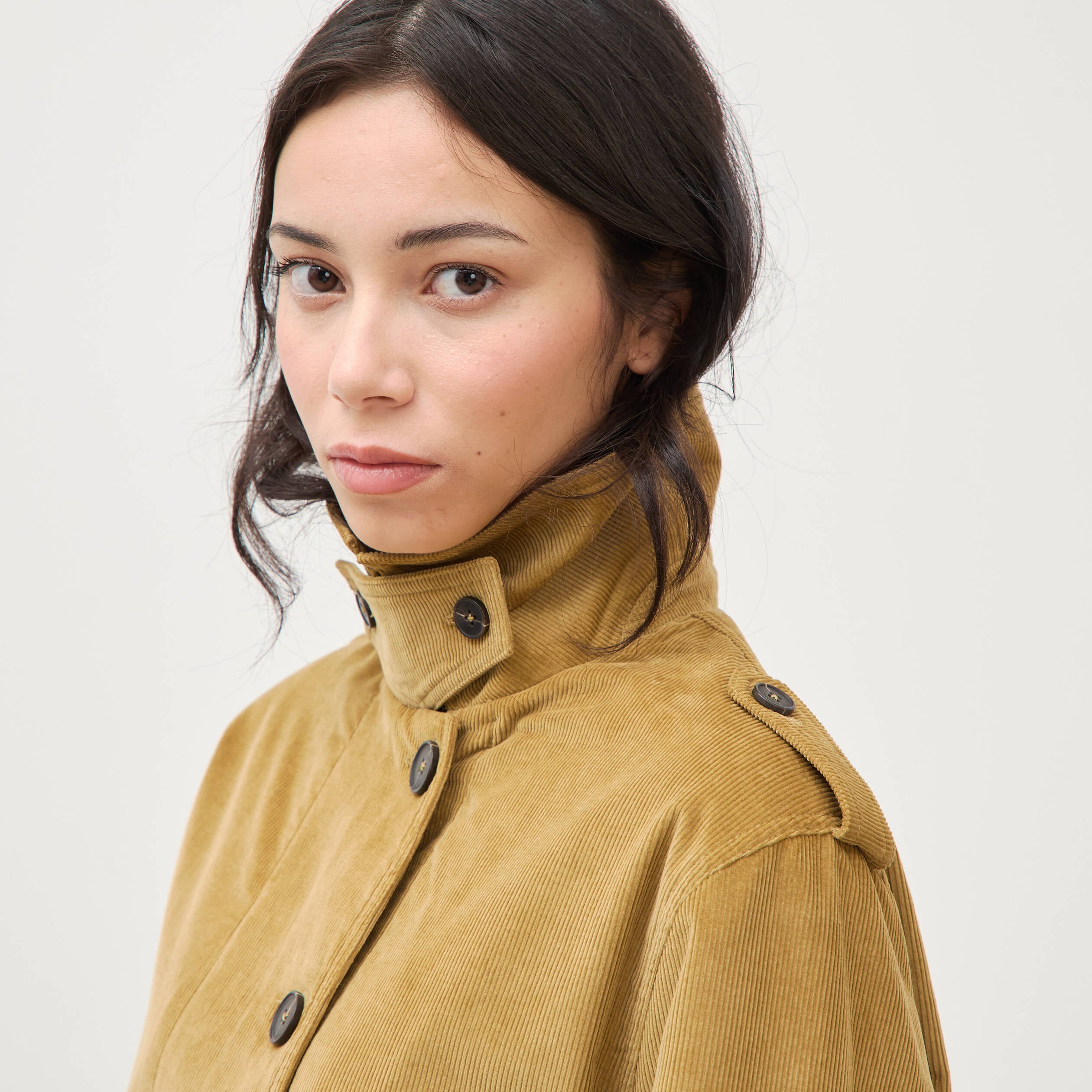 Veste en velours col biker camel femme