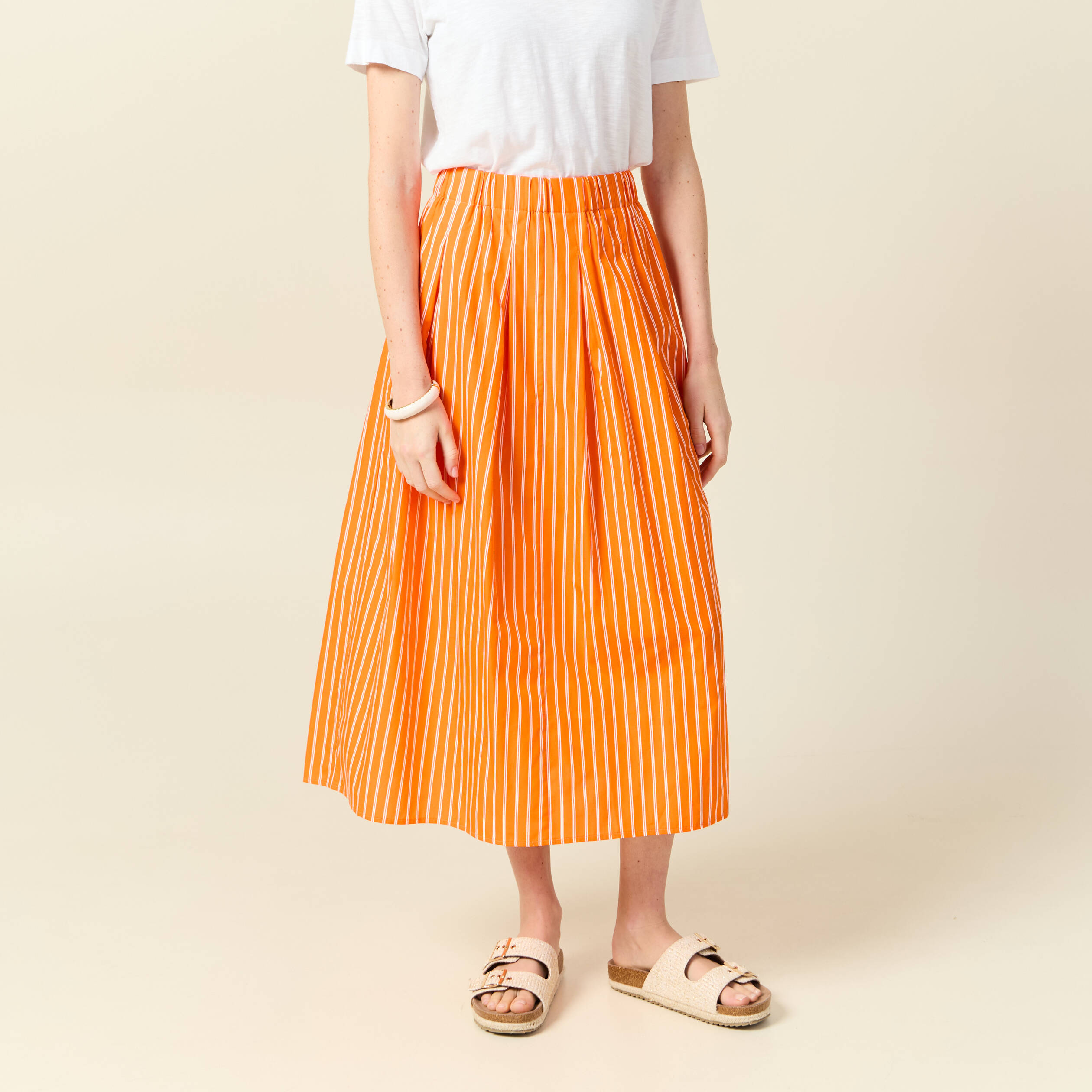 jupe taille haute en coton orange femme Jupe taille haute en coton orange femme