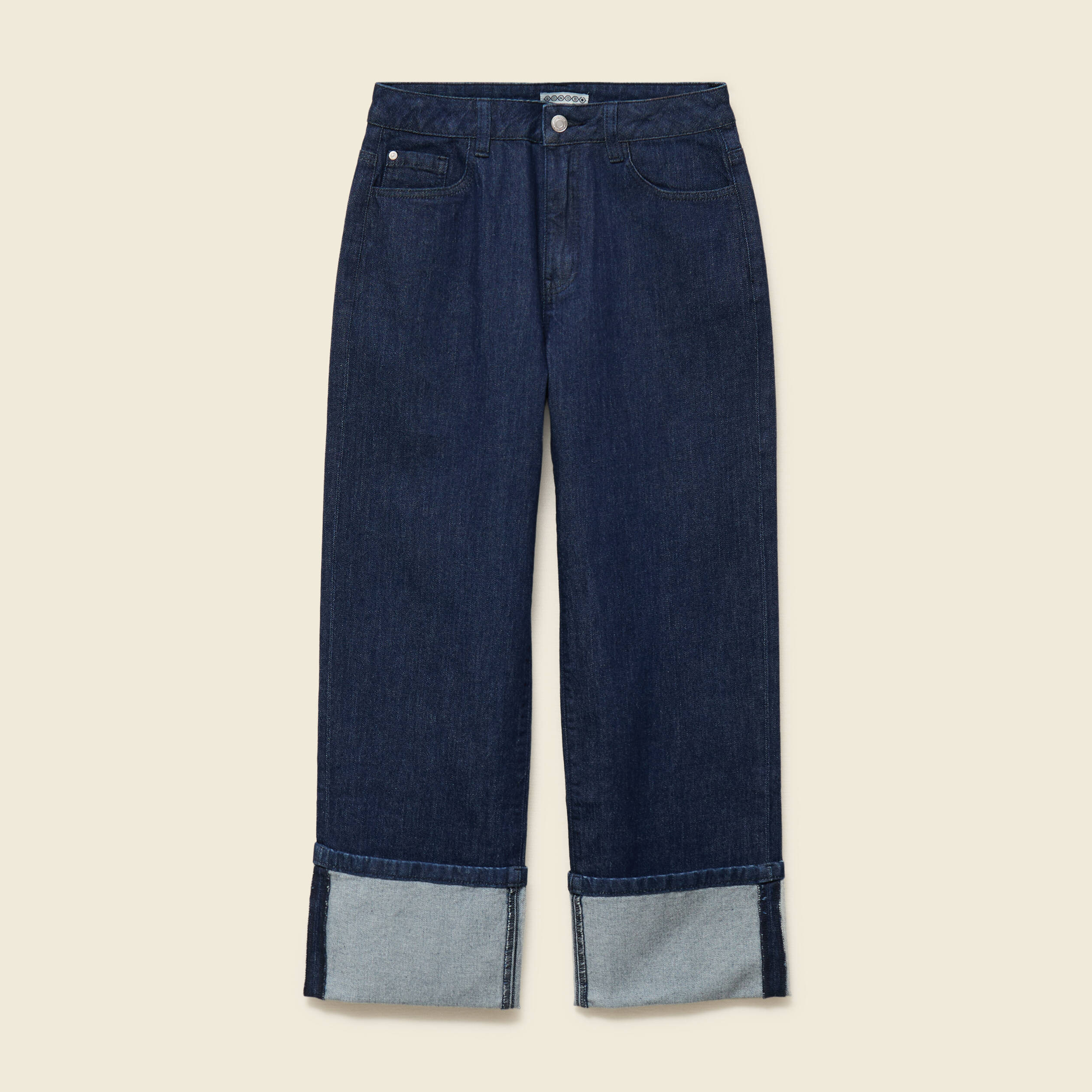Jeans large taille haute 3/4 denim brut rinse femme