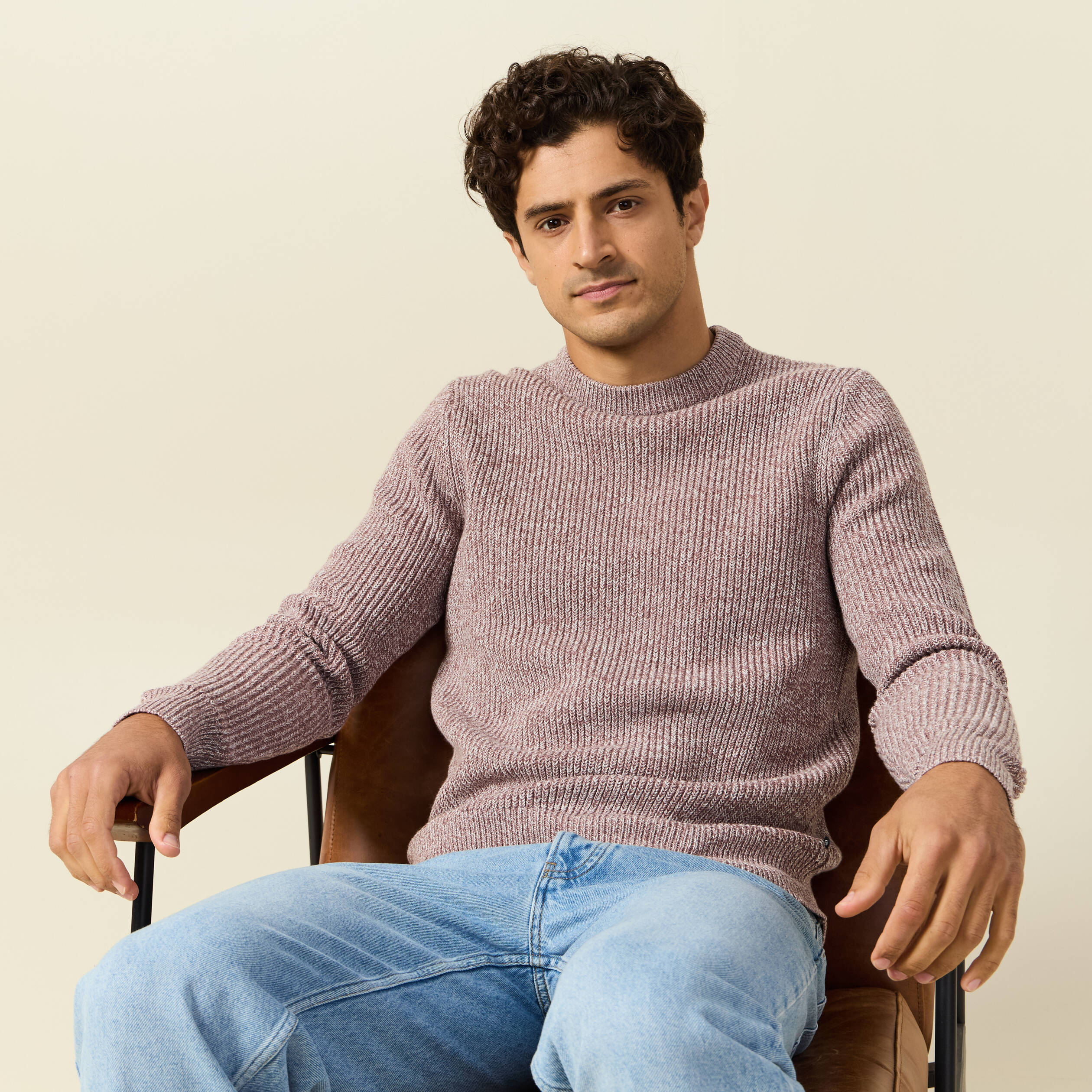Pull manches longues vieux rose homme