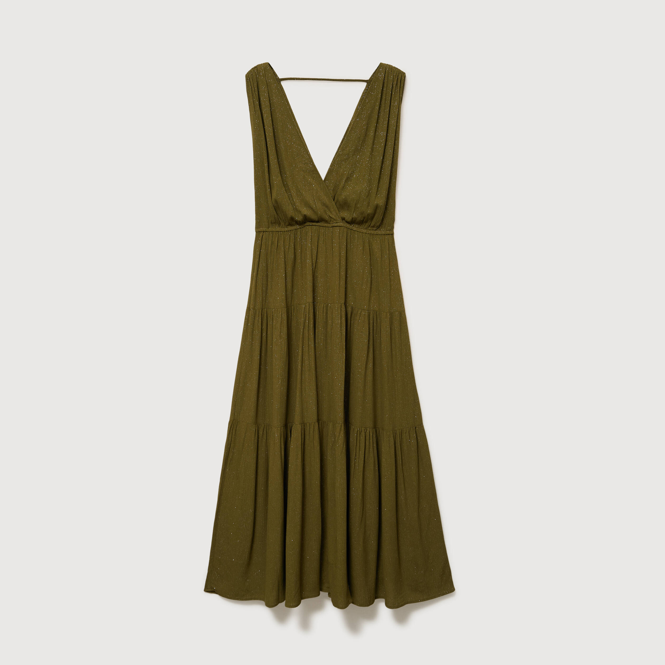 Robe fluide col v sans manches vert kaki femme