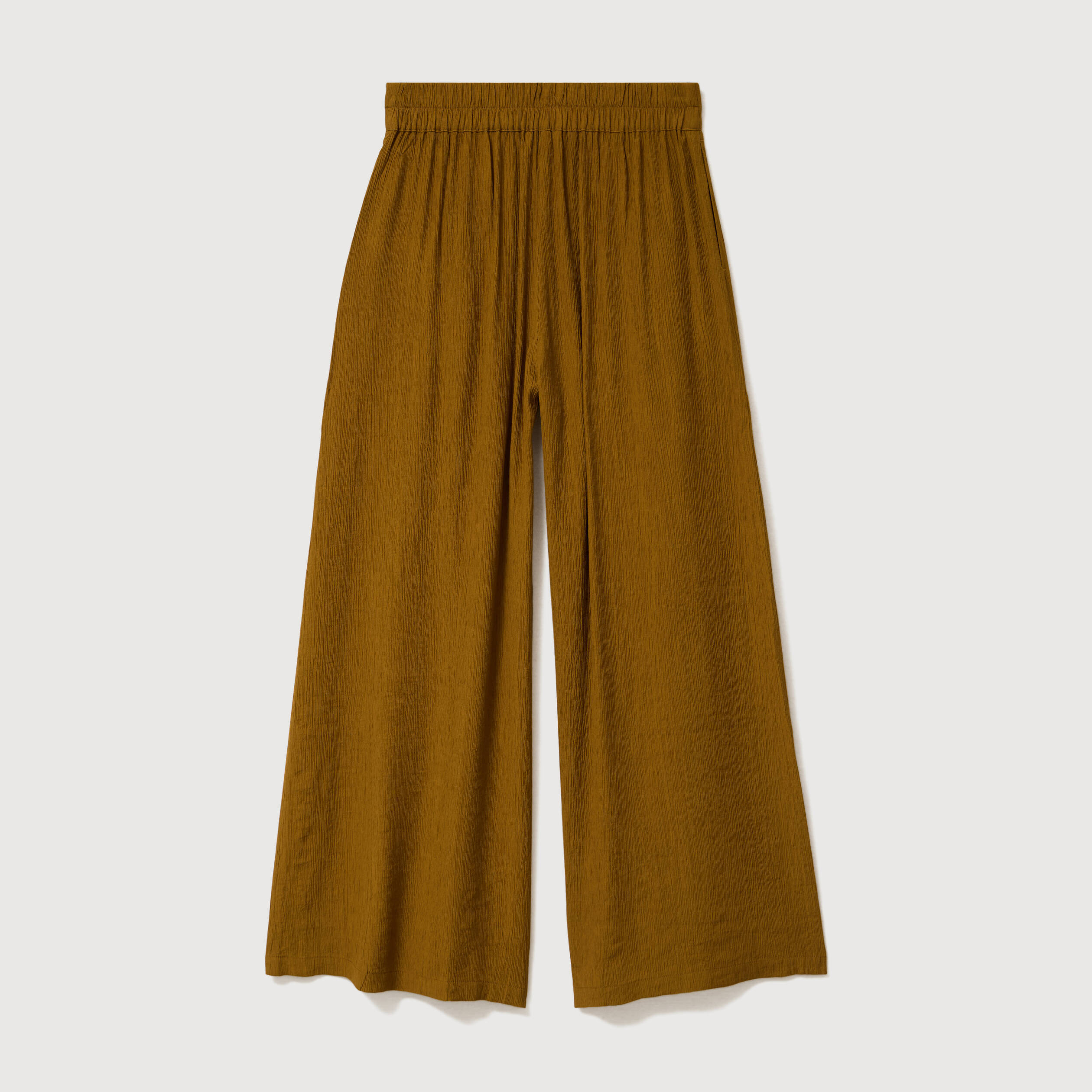 Pantalon large taille haute fluide vert olive femme
