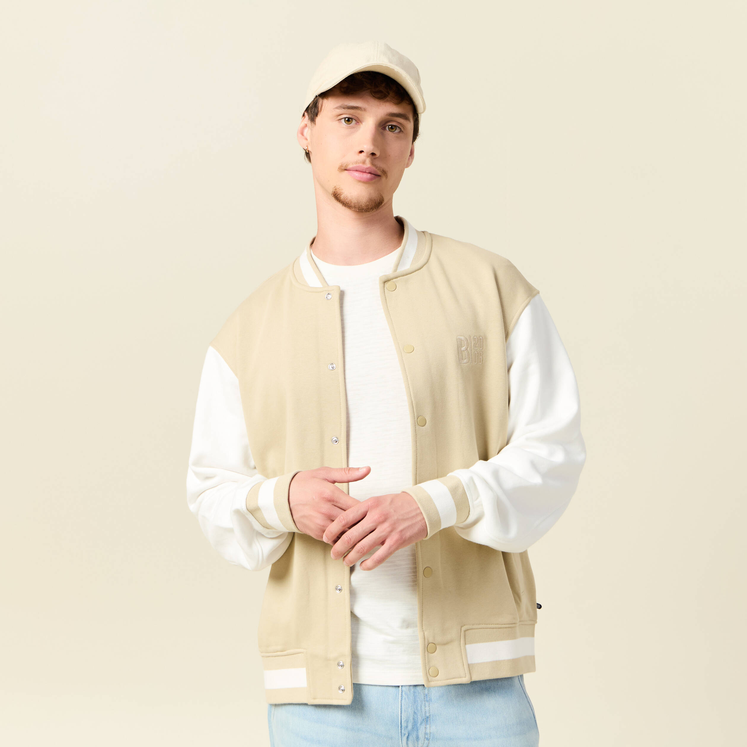 Veste sweat manches longues ecru homme