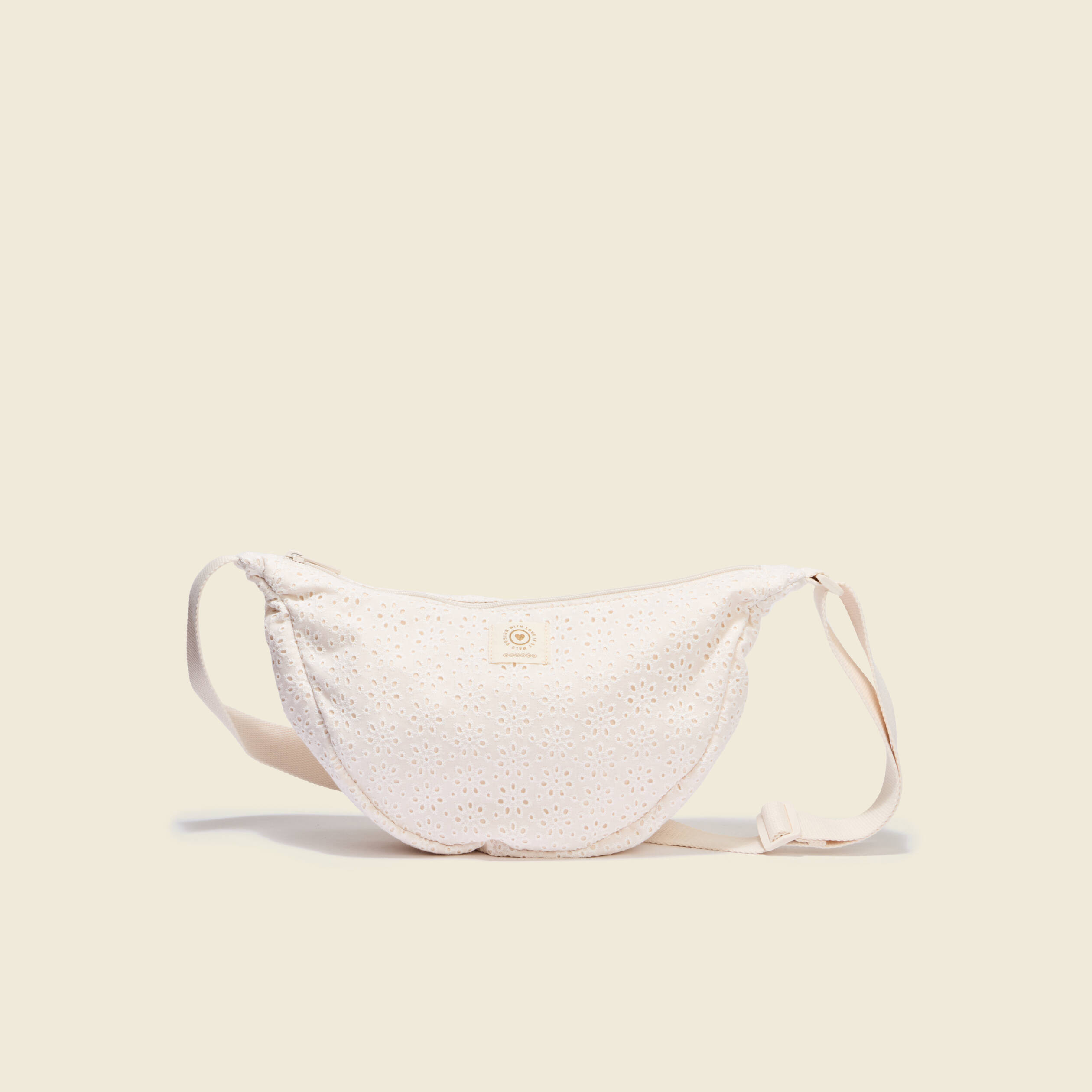 Sac bandouli&egrave;re en coton doubl&eacute; creme femme