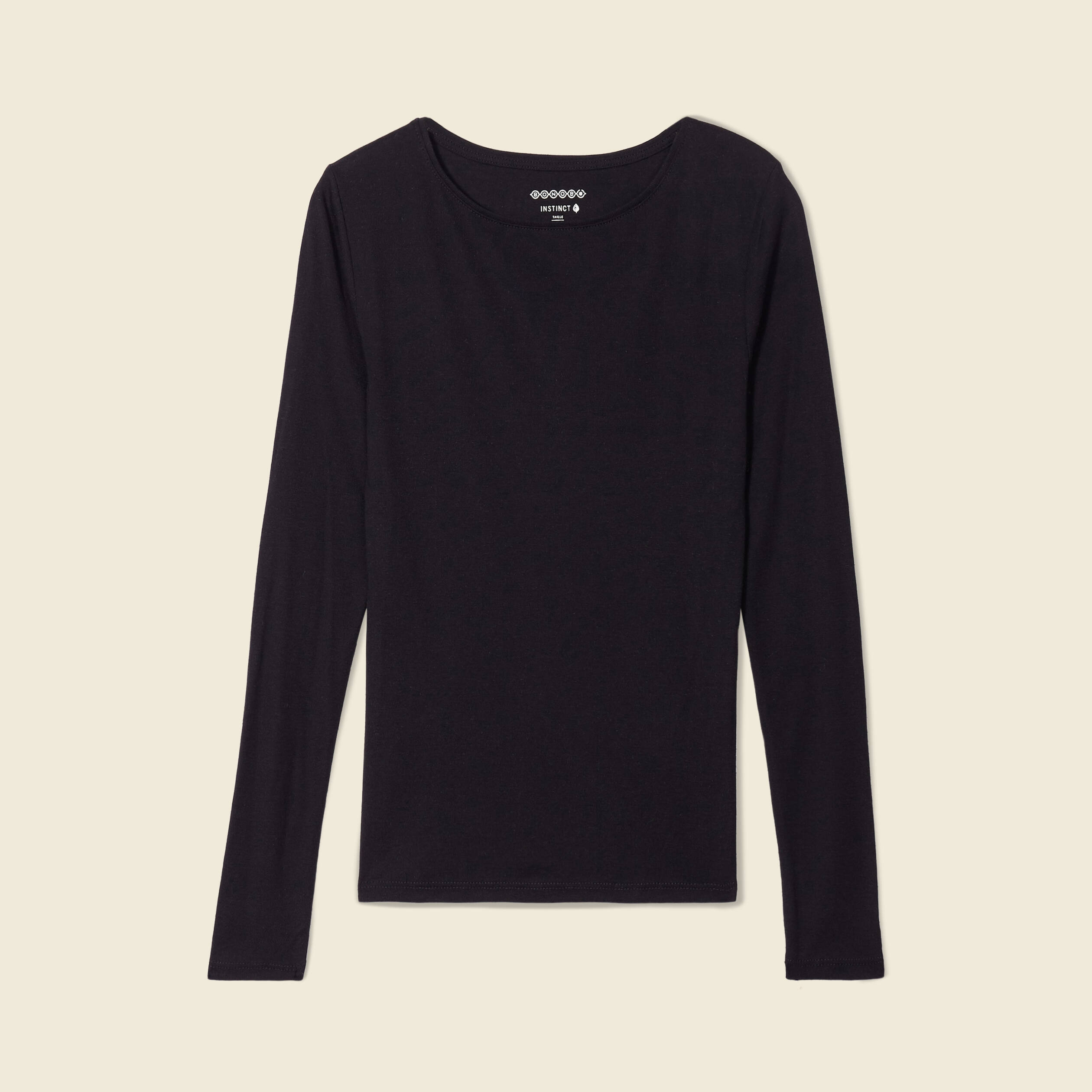 T-shirt cintr&eacute; manches longues col rond noir femme
