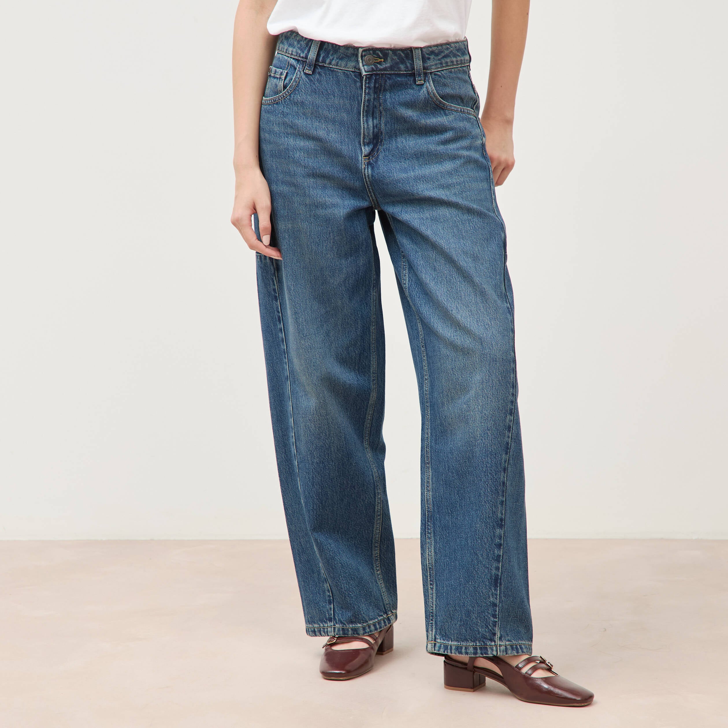 Jeans barrel taille standard bleu femme