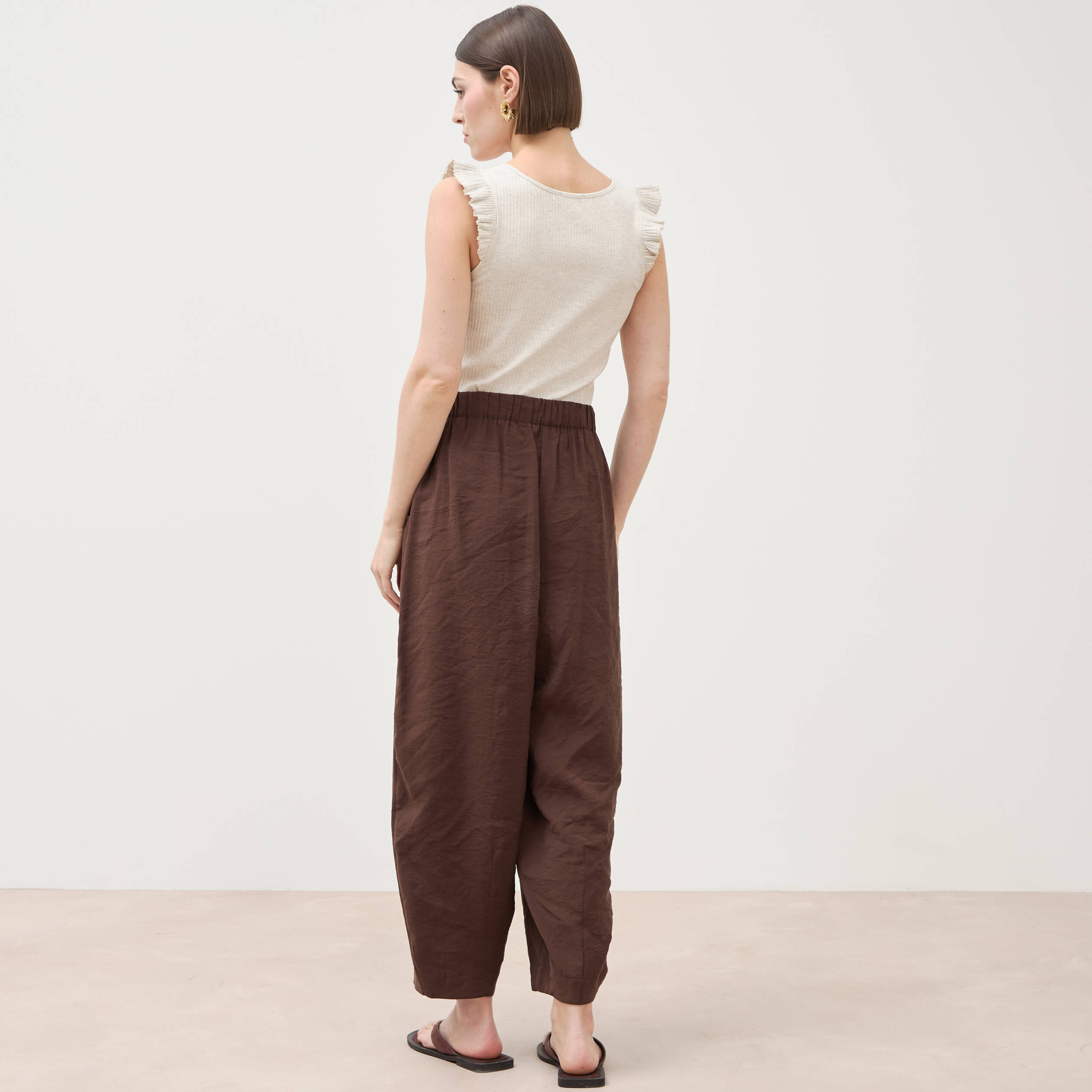Pantalon loose taille standard marron fonc&eacute; femme