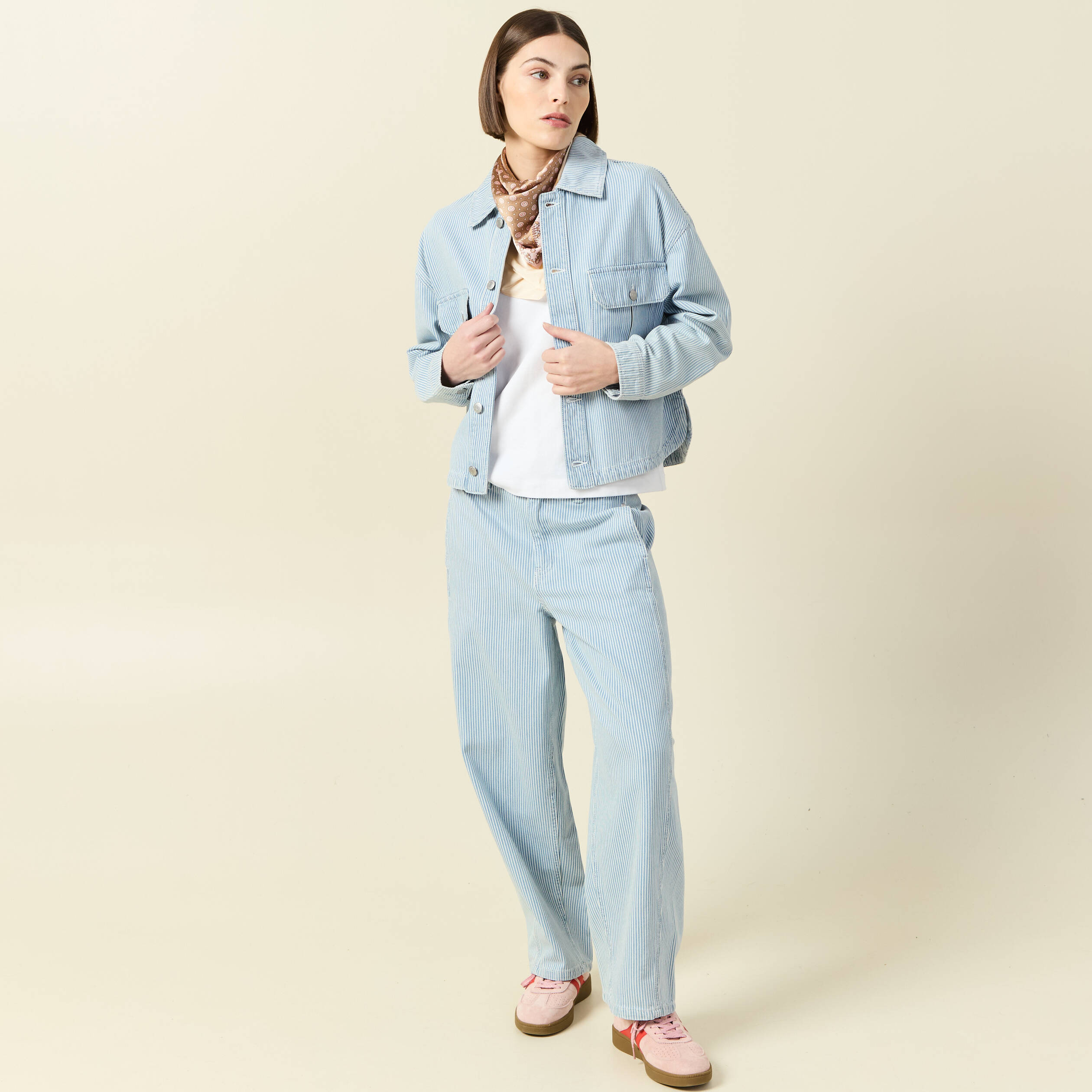 Veste en coton manches longues denim bleach femme