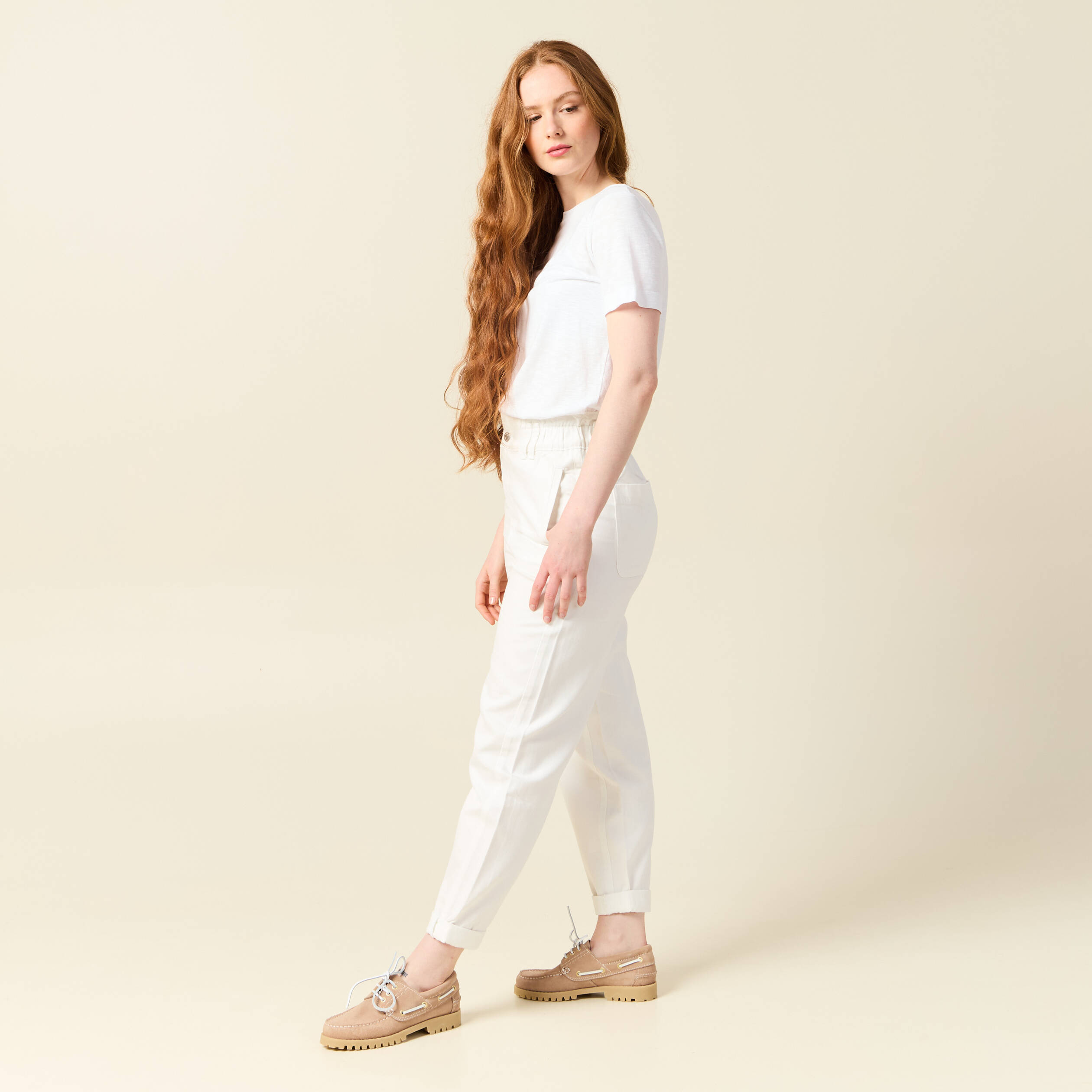 Jeans slouchy taille haute denim blanc femme