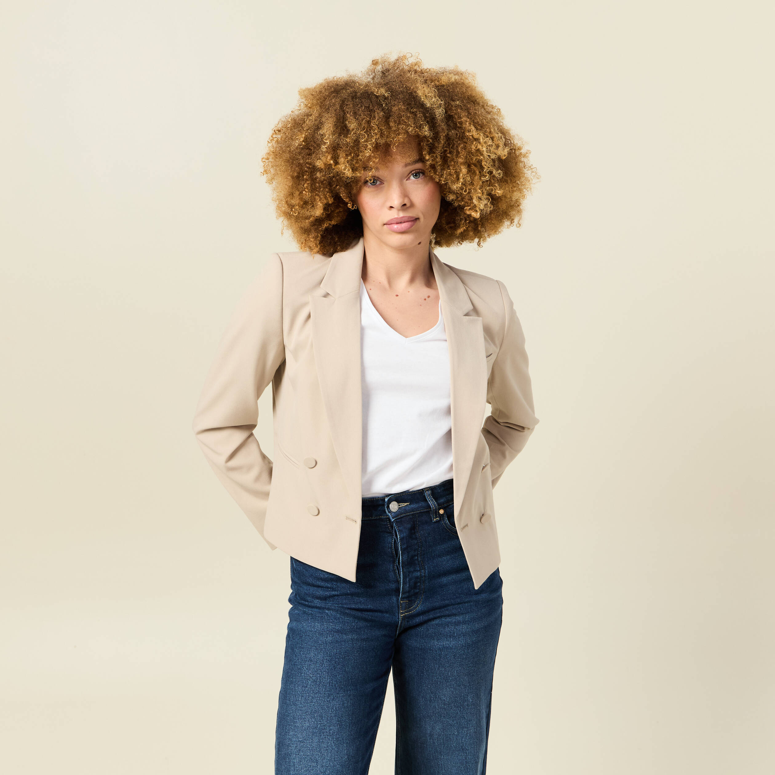 veste blazer double boutonnage beige femme Veste blazer double boutonnage beige femme
